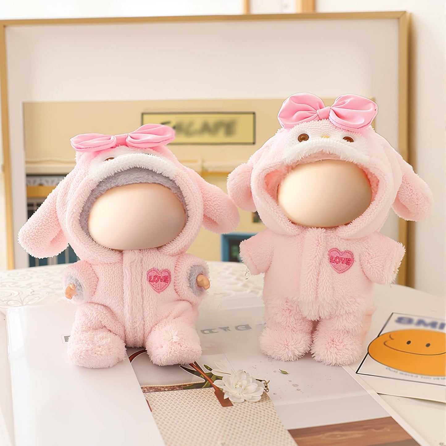 Clothes for LABUBU Doll (NO Doll), Pink Bunny Plush Jumpsuit Accessories for LABUBU 17cm Dolls, Premium Fashion Outfit for LABUBU - Cute Clothes for Dress up Unique Style