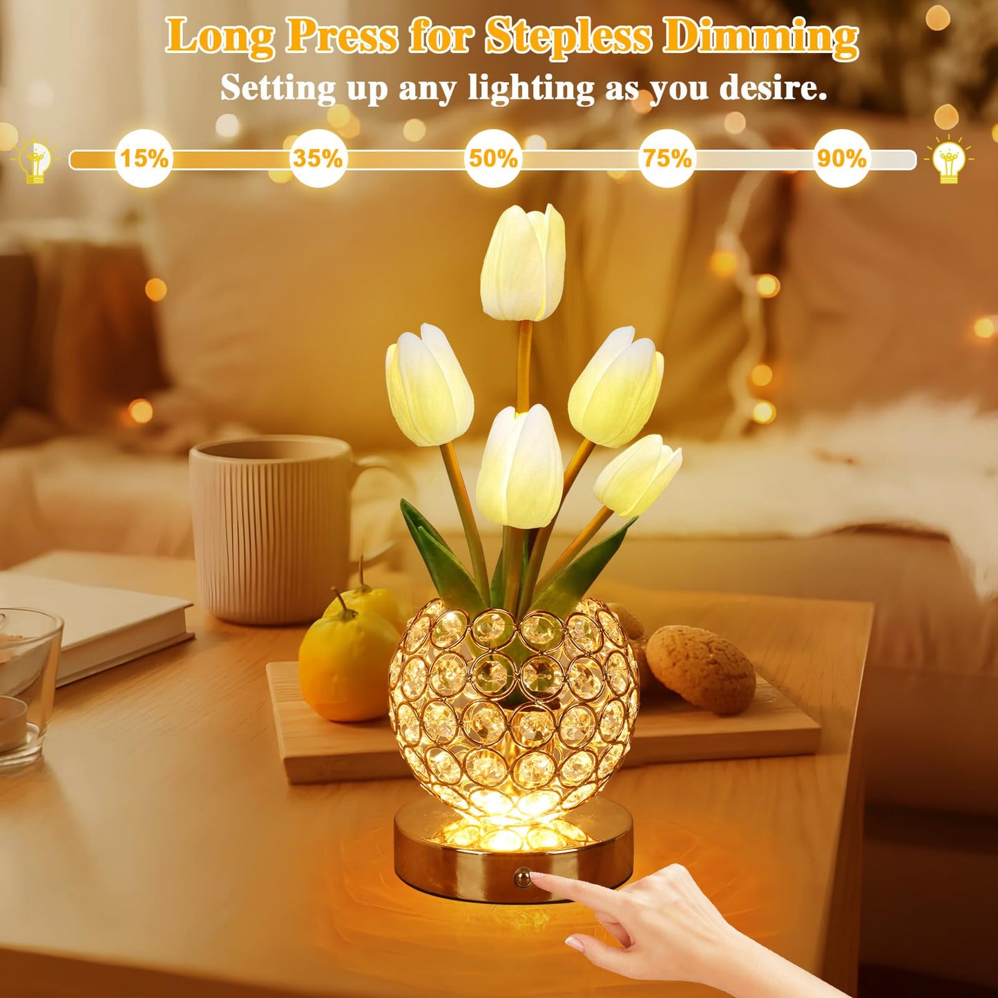 Zqpbled Birthday Gifts For Women/Mom Table Lamp 3 Color Crystal Flower Bedside Lamps Infinitely Dimming With Usb Charge Small Night Light Nightstand Touch Lamp For Bedroom (A-White)