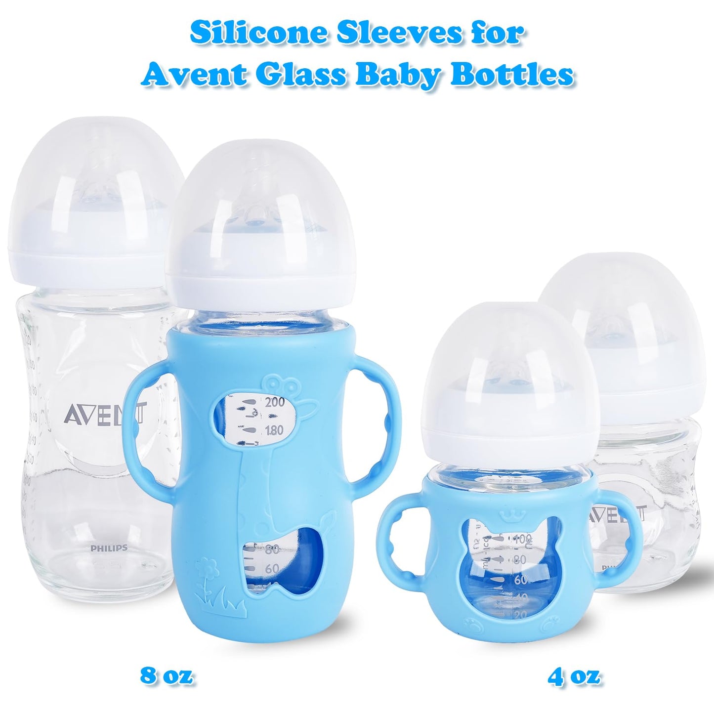 GOGENGEN 4 Pack Silicone Sleeves for Avent Glass Bottle, Anti Breakage Baby Bottles Holder - BPA-Free, Food-Grade, Compatible with Philips Avent Natural Glass Baby Bottles (4 oz)