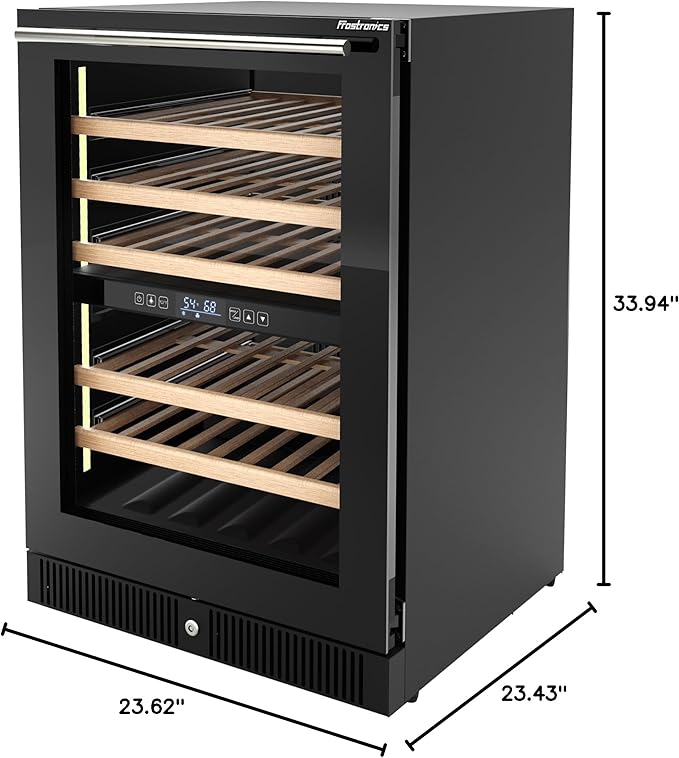24 Inch Dual Zone Wine Refrigerator, 51 Bottles Under Counter Built-In or Freestanding Wine Cellar, Wine Cooler with Quiet Compressor Cooling and Reversible Glass Door, Fits Large Bottle