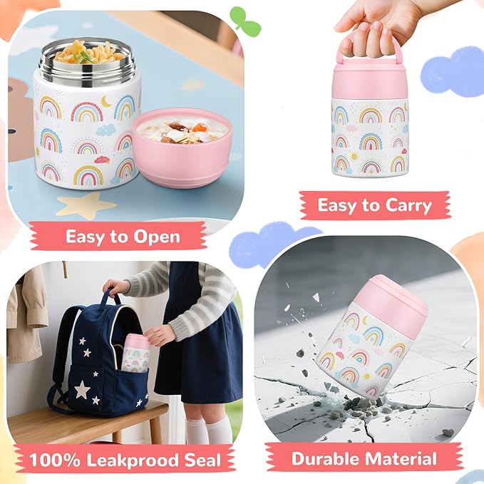 10oz Soup Thermo for Hot Food Kids Insulated Food Jar Container with Spoon Width Mouth Stainless Steel Leak Proof Thermo Lunch Box for School Travel