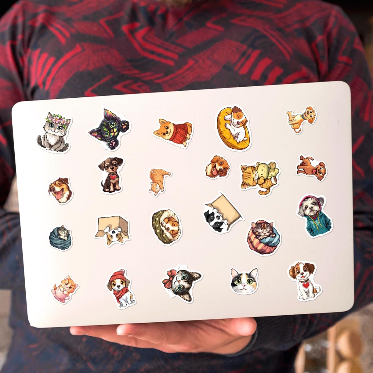 Cute Dog and Cat Stickers Pack for Kids Teens Animal Lovers Vinyl Waterproof Laptop Water Bottle Journal Scrapbook Planner 108Pcs Mixed Cartoon Pet Designs Bumper Motorcycle