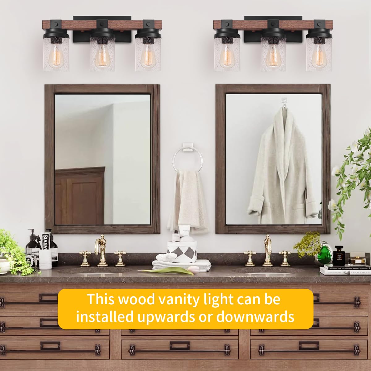 ZSMIHDOH 3-Light Farmhouse Vanity Light Rustic Over Mirror Bubble Glass 3 Light