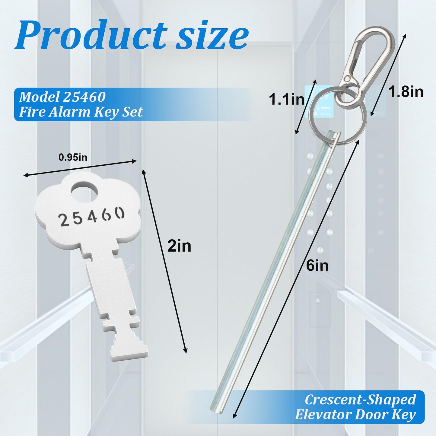 Half Moon Elevator Door Key + 25460 Fire Alarm Keys Set, Rapid Rescue and Maintenance Kit, Fire Rescue and Emergency Entry Keys, Firefighter Tools, Silver, Portable and Durable, 1-Pack
