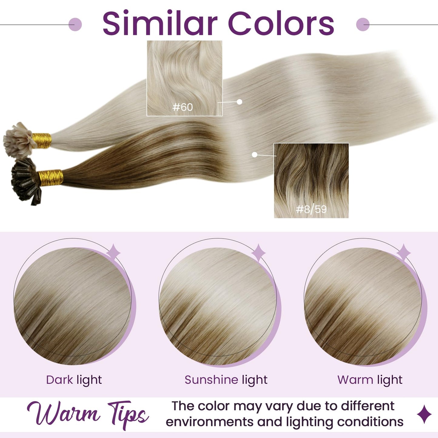 LAAVOO Remy Human Hair Extensions 18 Inch U Tip Ombre Blonde Mix Light Brown 50set