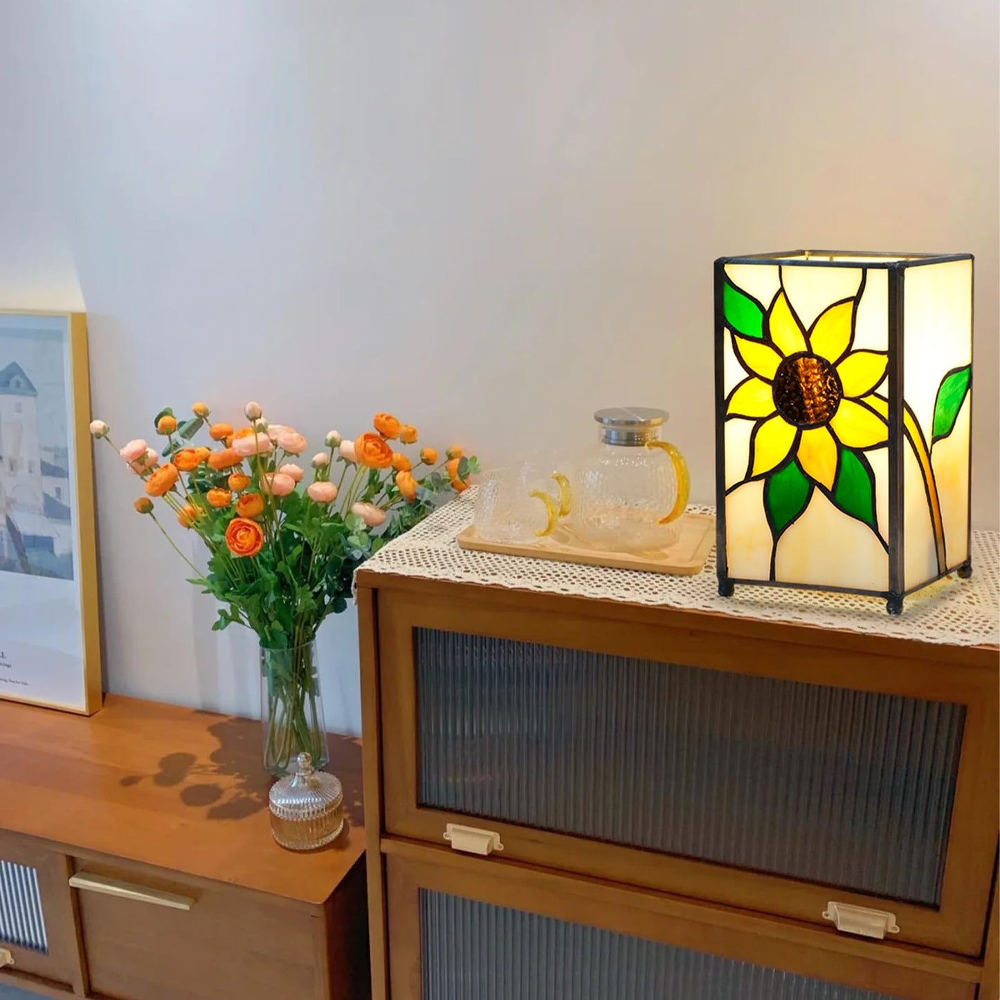 Kiphepi Tiffany Lamp Stained Glass Lamp Small Bedside Table Lamps For Living Room Home Decor Girls Women Birthday Christmas Thanksgiving Day Gift Sunflower