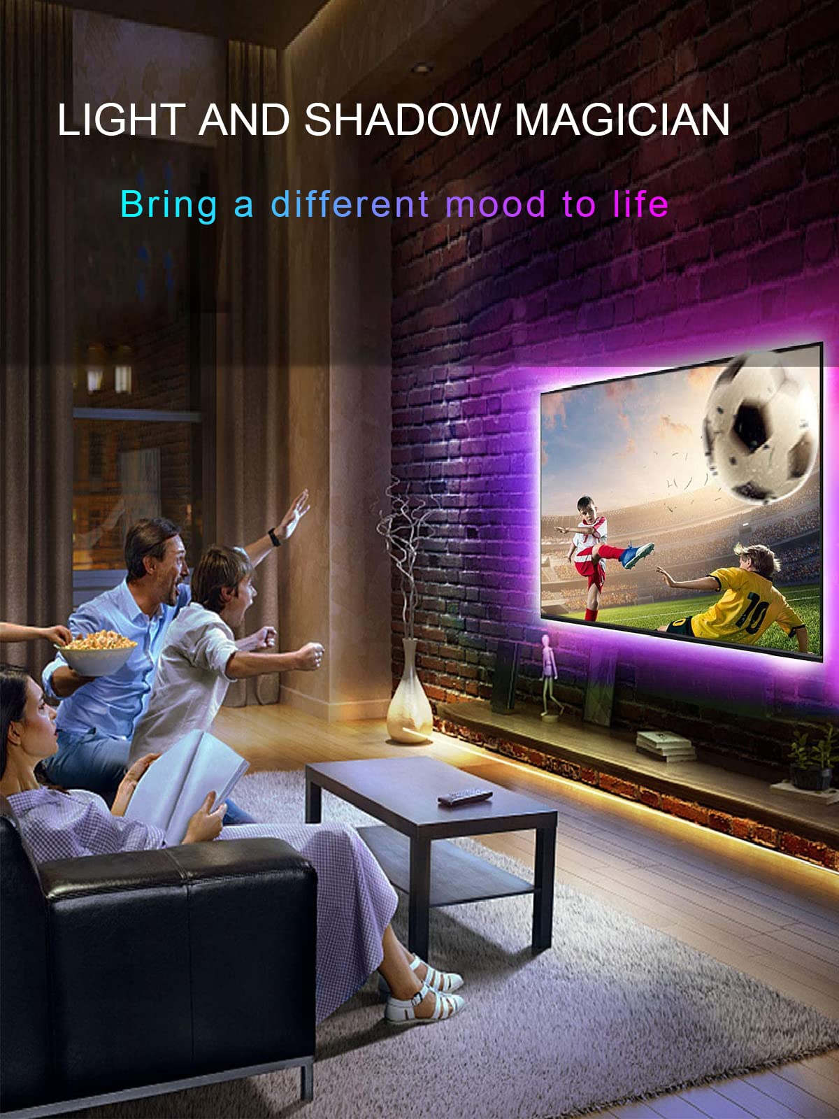 Kantutoe Led Tv Backlight Strip Lights, 23Ft For 70-100 Tvs, Rgb, Music Sync, Remote & Bluetooth Control, Multicolor, Model Ssg-002