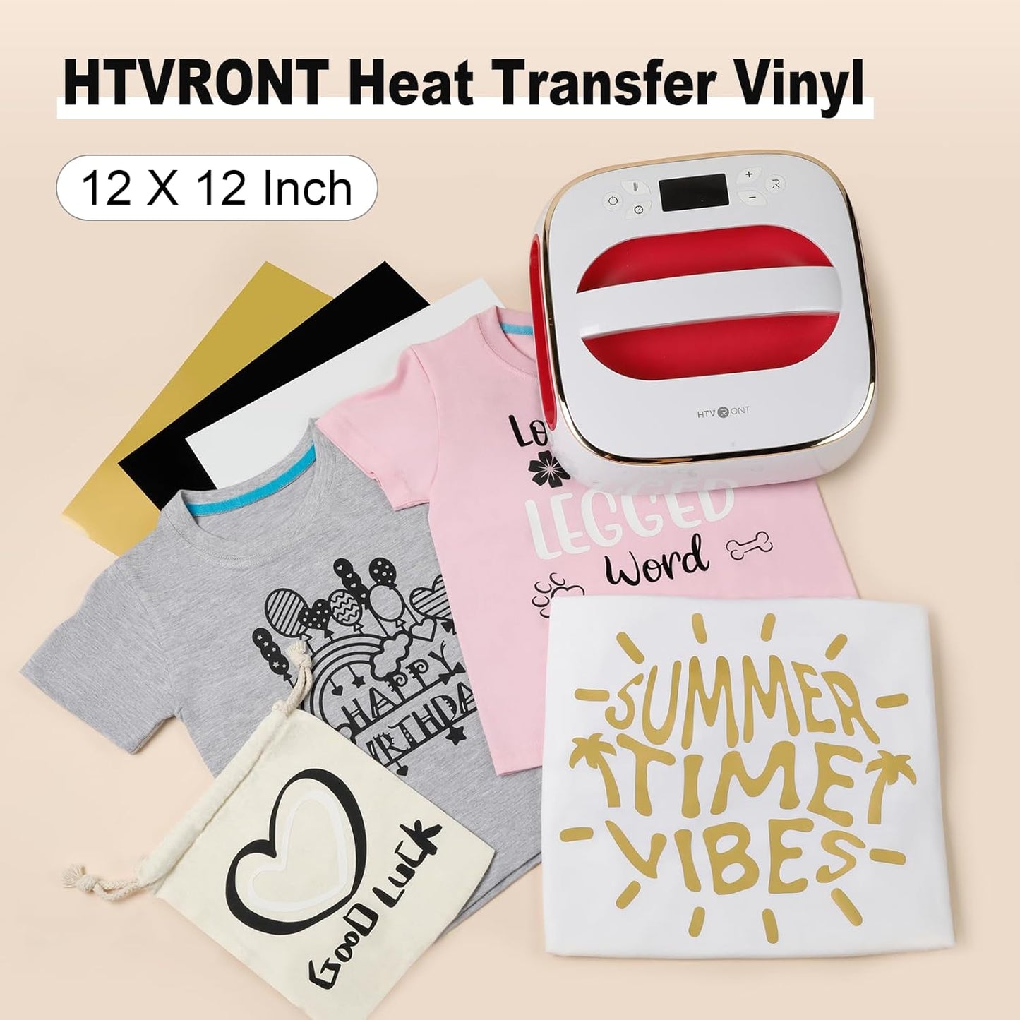 HTVRONT White HTV Heat Transfer Vinyl Bundle: 10 Pack 12"x12" Iron on for T-Shirt (1 PTFE Sheet Included), PU HTV Easy to Cut & Weed for Heat Design