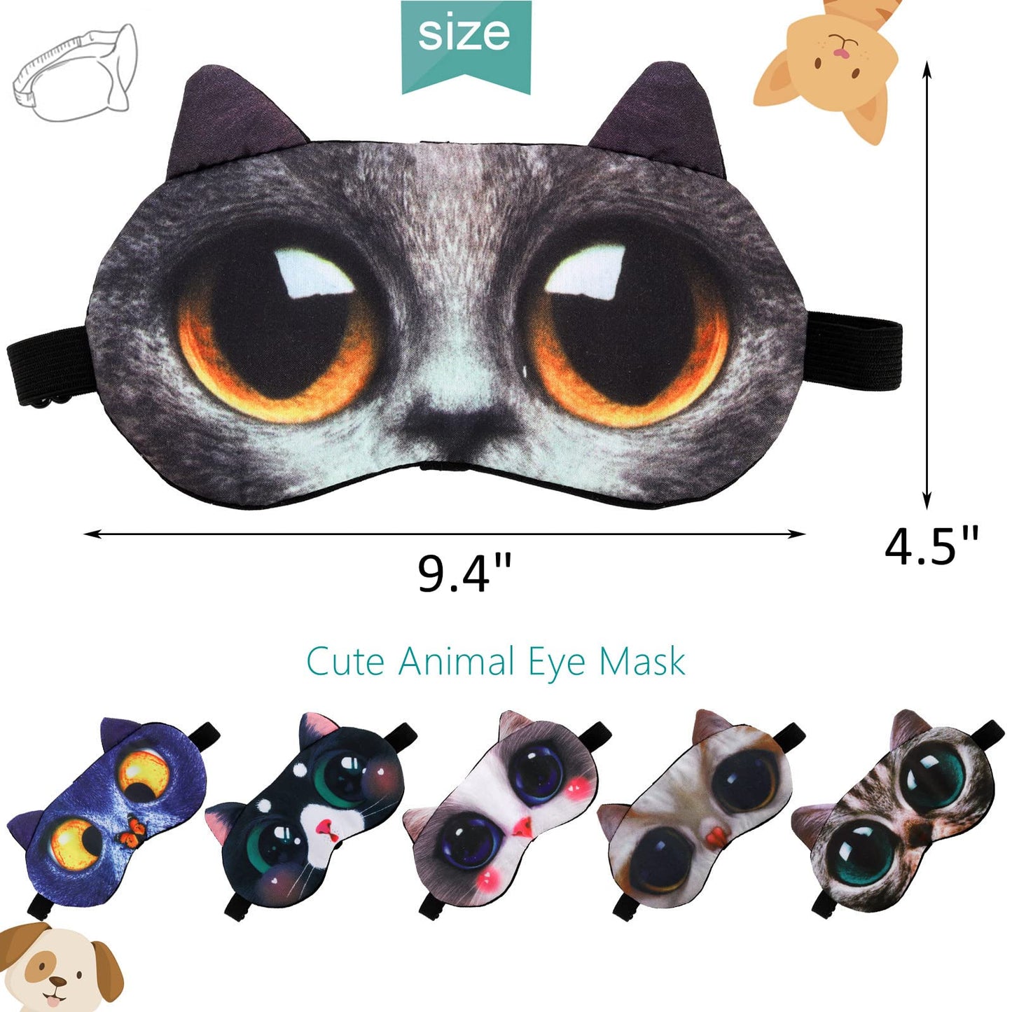 ZOOFOX 16 Pack Cute Animal Eye Mask, Soft Blackout Blindfold Sleeping Mask with Adjustable Strap, 3D Funny Eye Cover for Women Men Kids Plane Travel Yoga Office Snap Night Sleeping