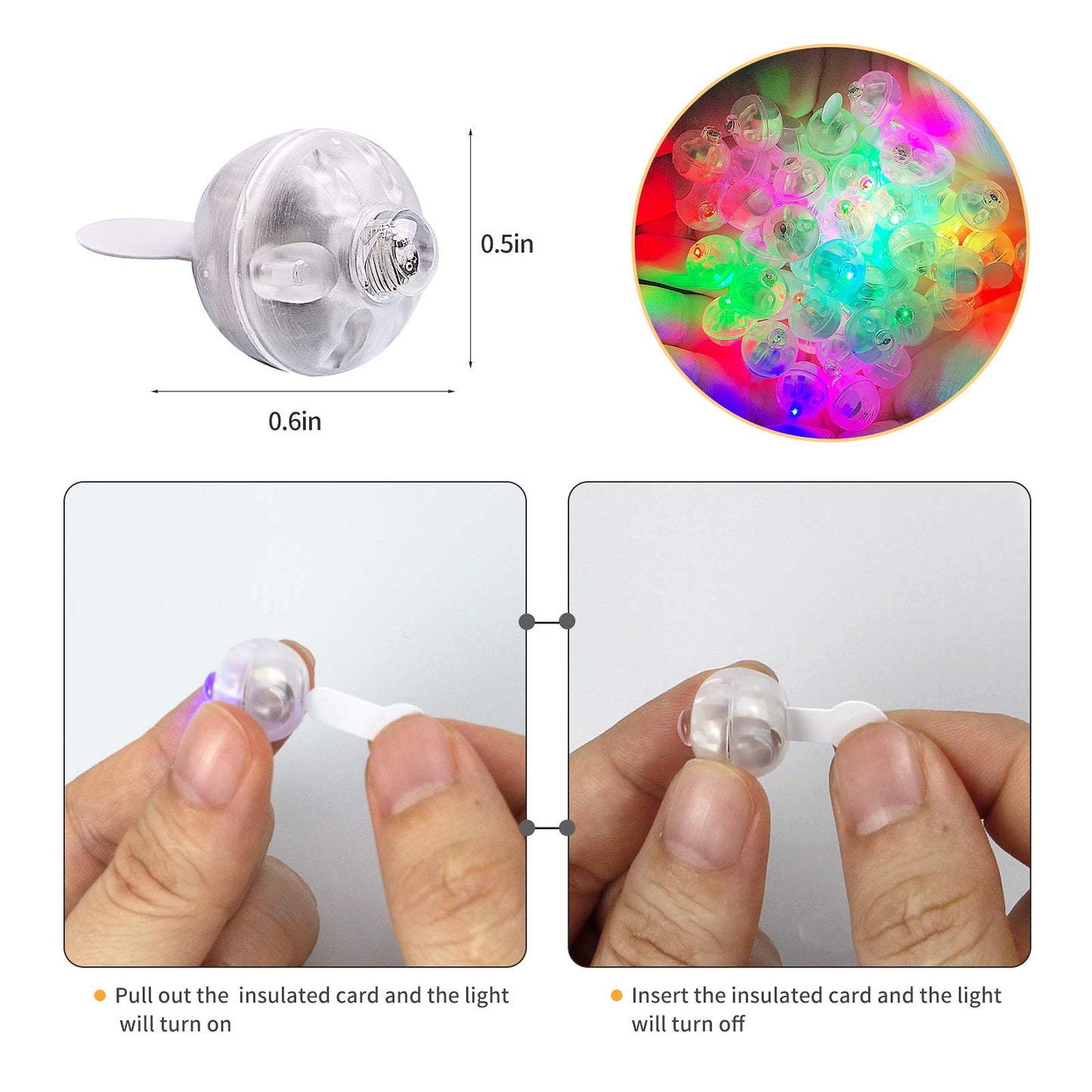 Aogist LED Balloon Light, 100 PCS, Waterproof, Battery Powered, 10-Colors, Model A001