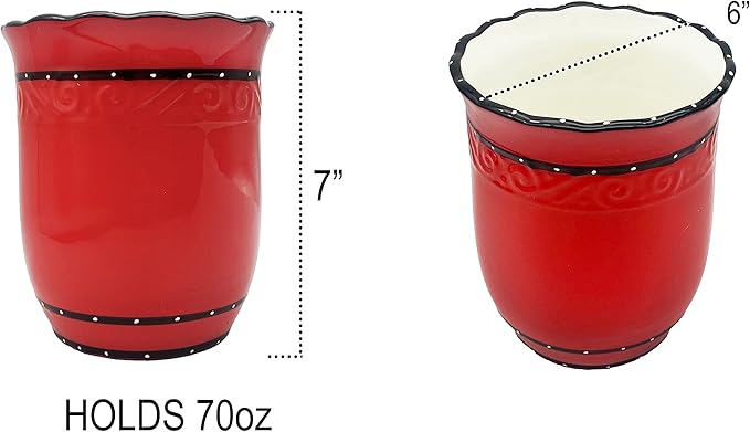 ACK Tuscany Hand Painted Red Ruffle Utensil Holder 85239