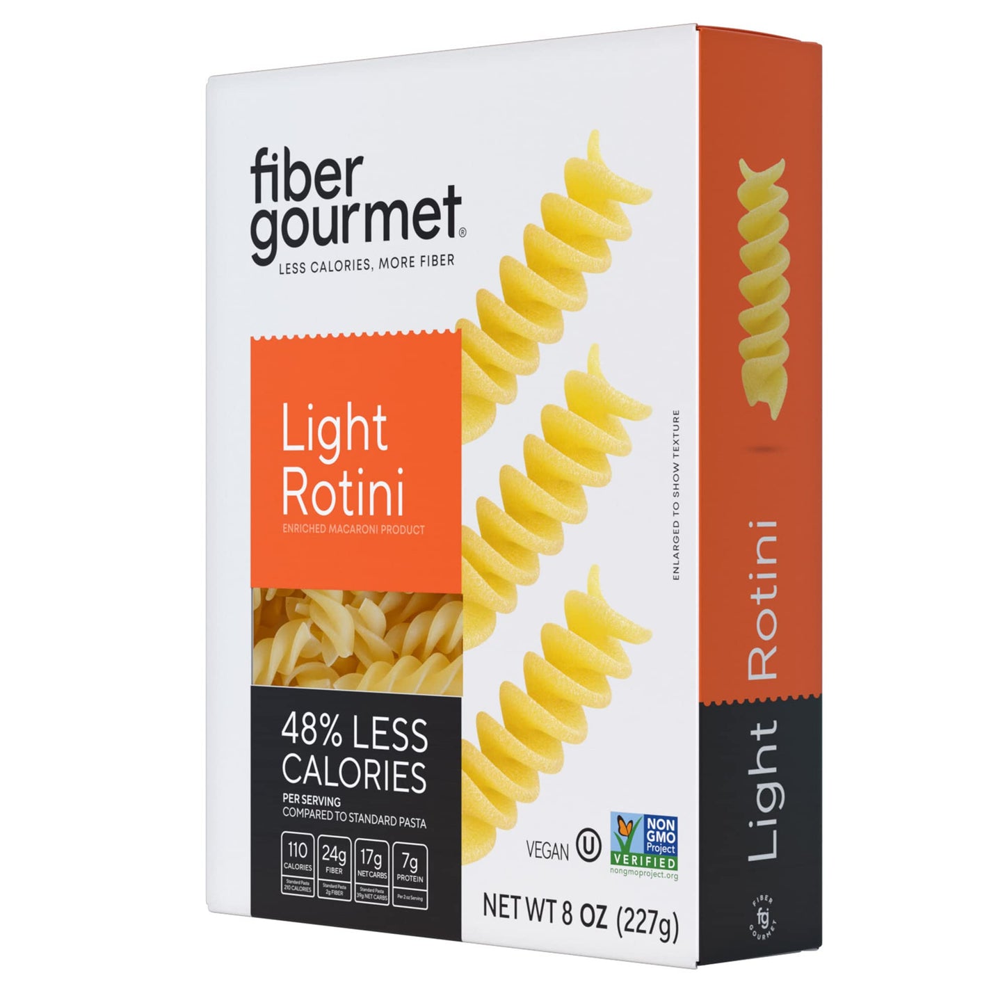 Fiber Gourmet Pasta - Light Rotini Pasta - Low Net Carb, Fiber-Rich, Low Calorie, Healthy Pasta - Made in Italy, Kosher, Vegan,