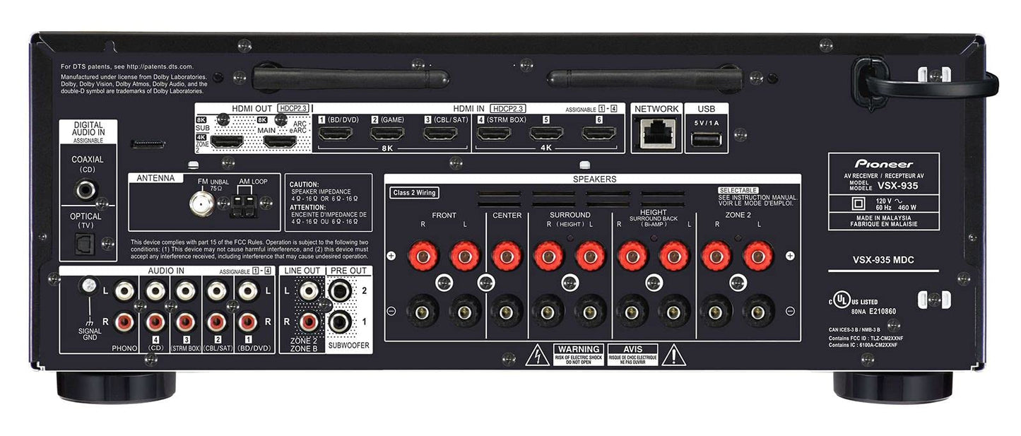 Pioneer VSX-935 7.2 Channel Surround Sound Receiver with Dolby Atmos - Black