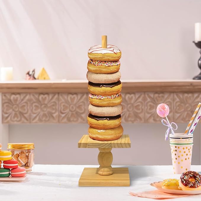 2 Pcs Donut Stand Wooden Square Doughnut Stand Bagel Stand Donut Display Tower for Dessert Table Doughnut Holders for Party Donut Display Stand for Birthday Banquet (Wooden)