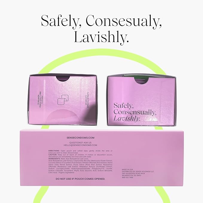 Sense Cleansing Wipes (24 Pack) Individually Wrapped pH Balance Wipes for Women - Made in the USA, Flushable Wipe, On-The-Go Before and After Freshness Intimate Wipe