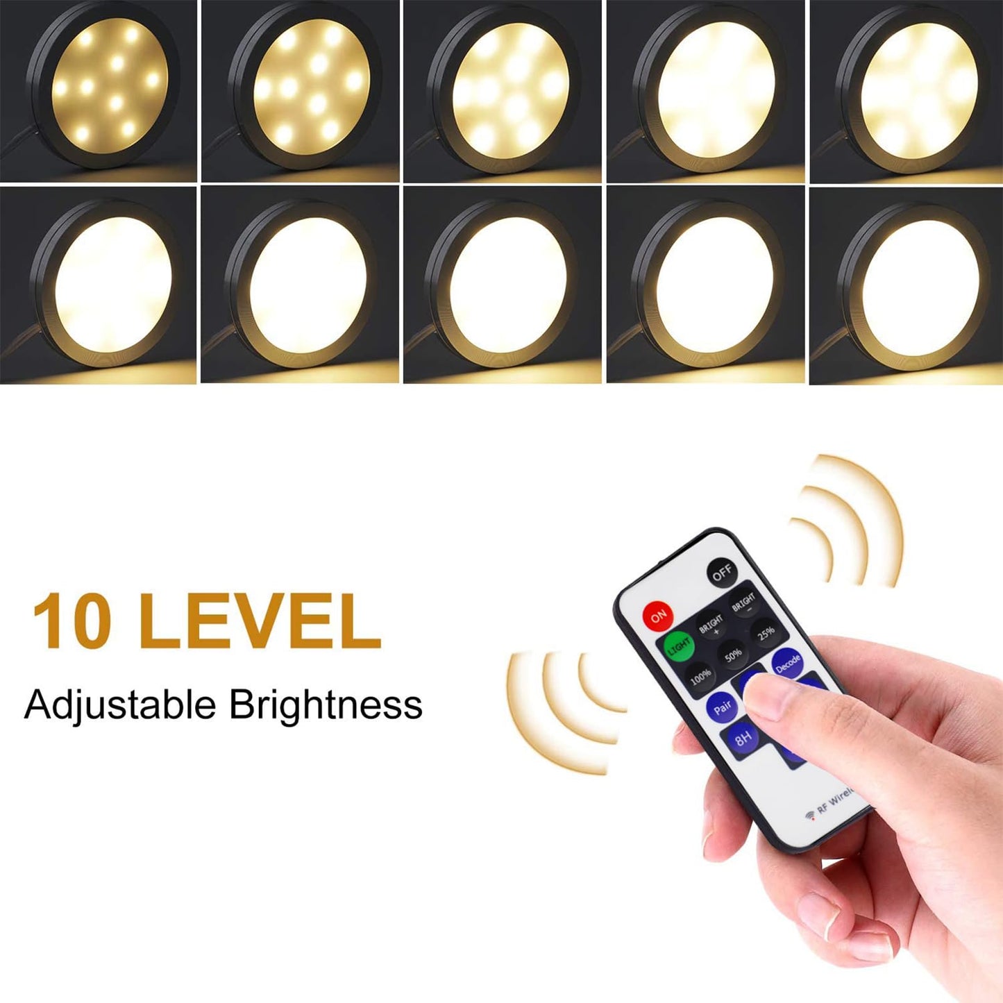 AIBOO LED Under Cabinet Lighting Kit, Dimmable Puck Lights, 12V, 6 Lights, Warm White, Aluminum, Model YK-300000197