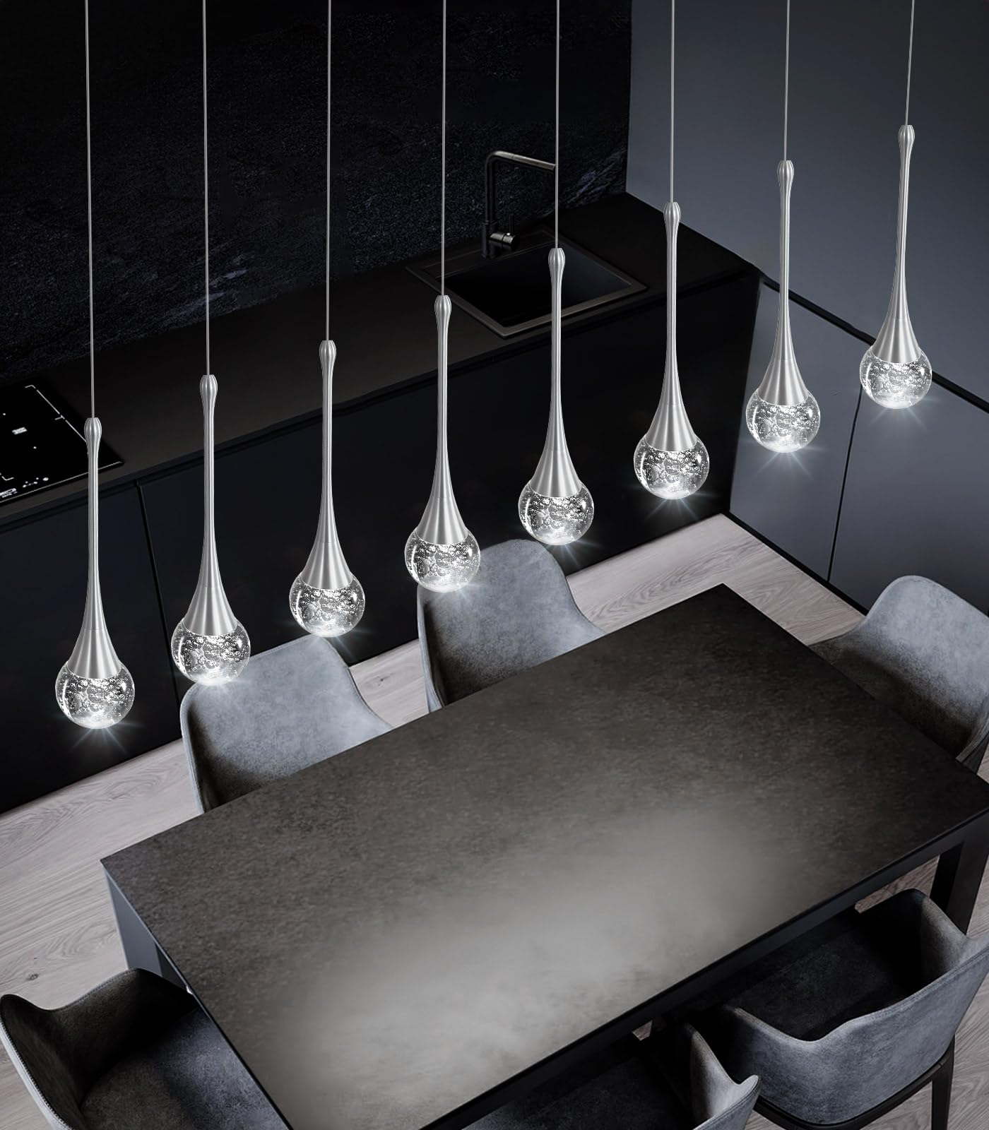 8 Light Modern Glam Crystal Rectangular Chandelier For High Ceiling Led Dimmable Ceiling Pendant Light Kitchen Island Staircase Foyer Enterway Living Room Chandelier Lighting Antique Silver