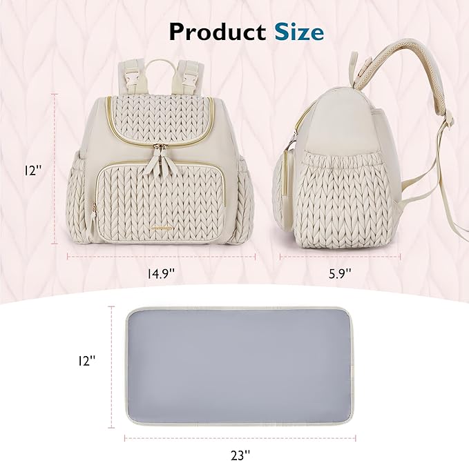 mommore Diaper Bag Small Diaper Backpack Stylish Baby Travel Backpacks with Insulated Pockets, Changing Pad, Stroller Straps