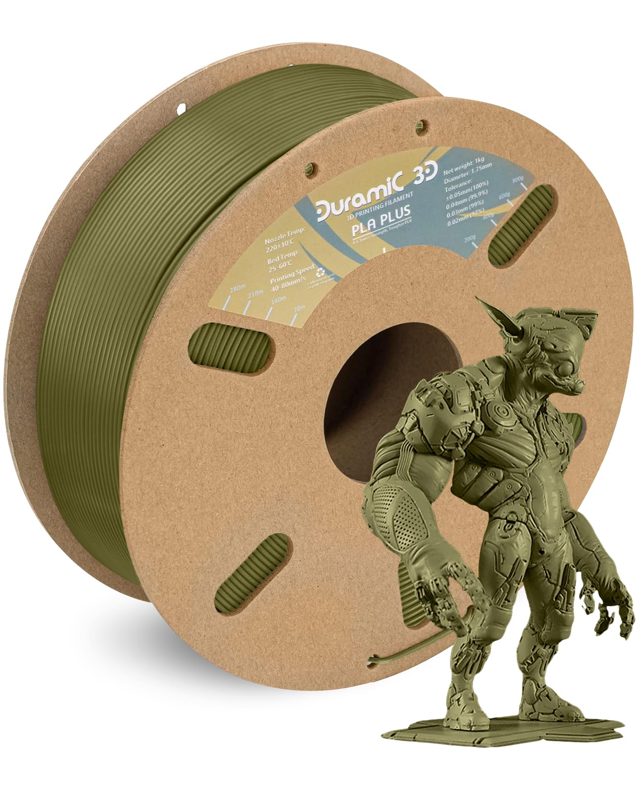 DURAMIC 3D PLA+ Filament 1.75mm 1Kg Army Green, PLA Plus Filament 1Kg Spool(2.2lbs) Tougher and Stronger, Dimensional Accuracy P
