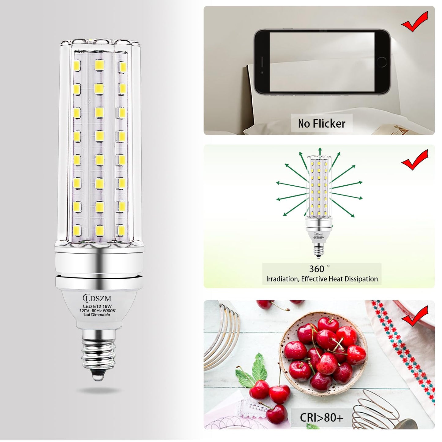 LDSZM E12 LED Candelabra Bulbs 16W 1400lm Non-Dimmable Daylight 6000K Pack of 4
