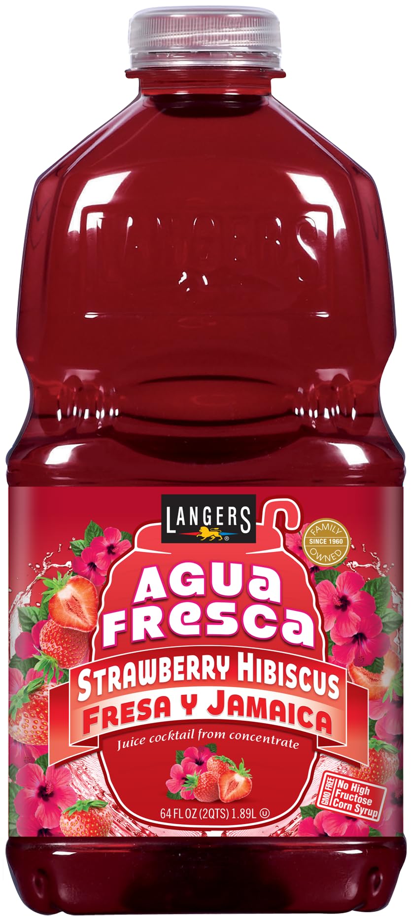 Langers Agua Fresca Fresa y Jamaica (Strawberry Hibiscus) 64 Fl Oz (Pack of 8)