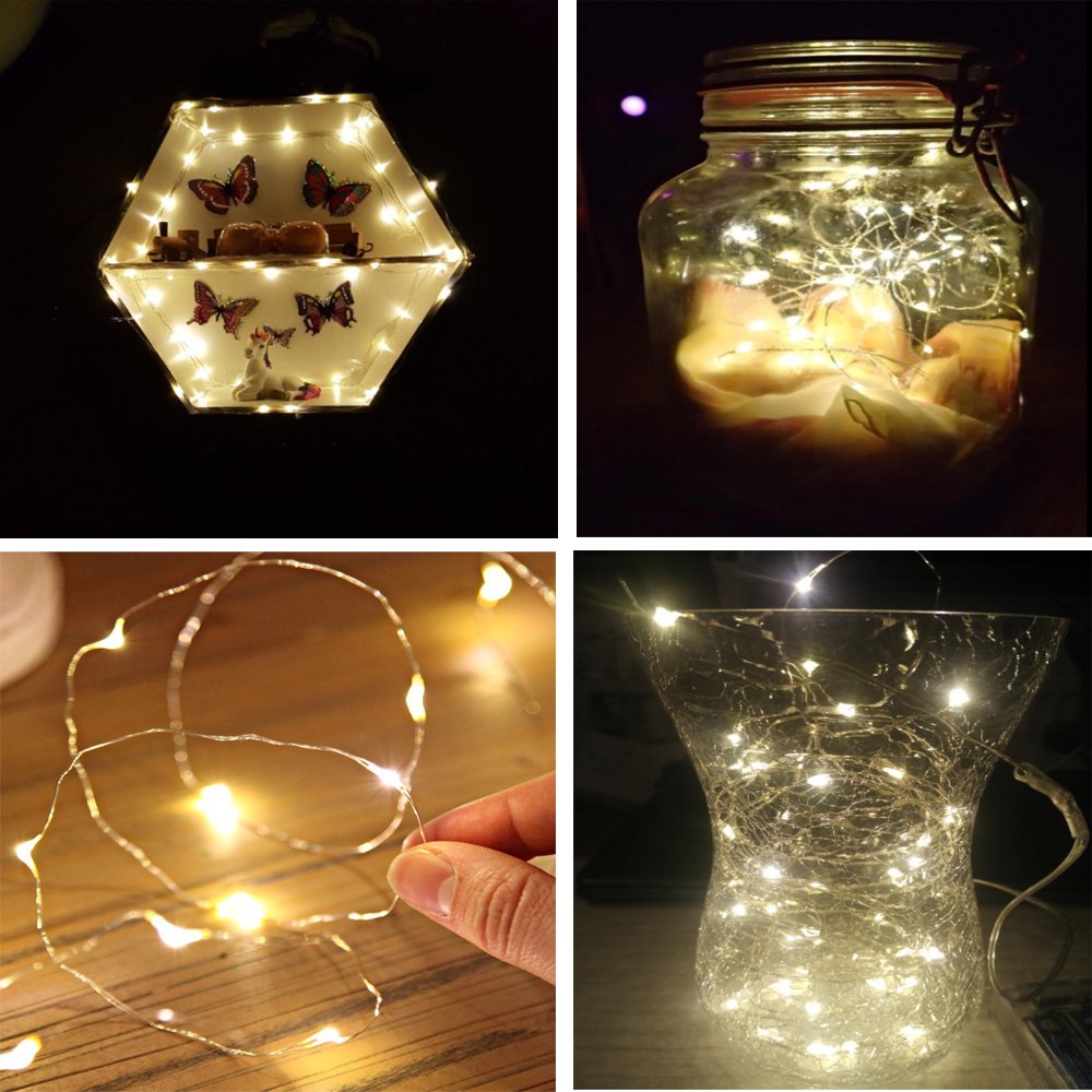 BXROIU 2 x 50LEDs Fairy Lights, Battery Operated, Silver Wire, Warm White, 16.4 ft, 2 Modes for Bedroom & Christmas Decoration