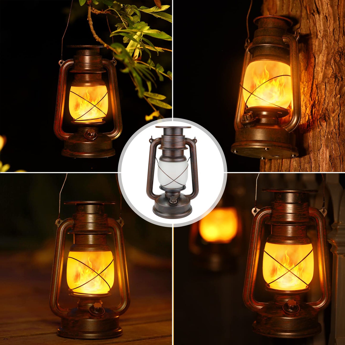 Solar Lantern Outdoor Hanging Solar Lights Dancing Flame Led Waterproof Camping Lamps Auto On/Off Landscape Decor For Table Patio Garden Yard Pathway Porch (Pack Of 2)