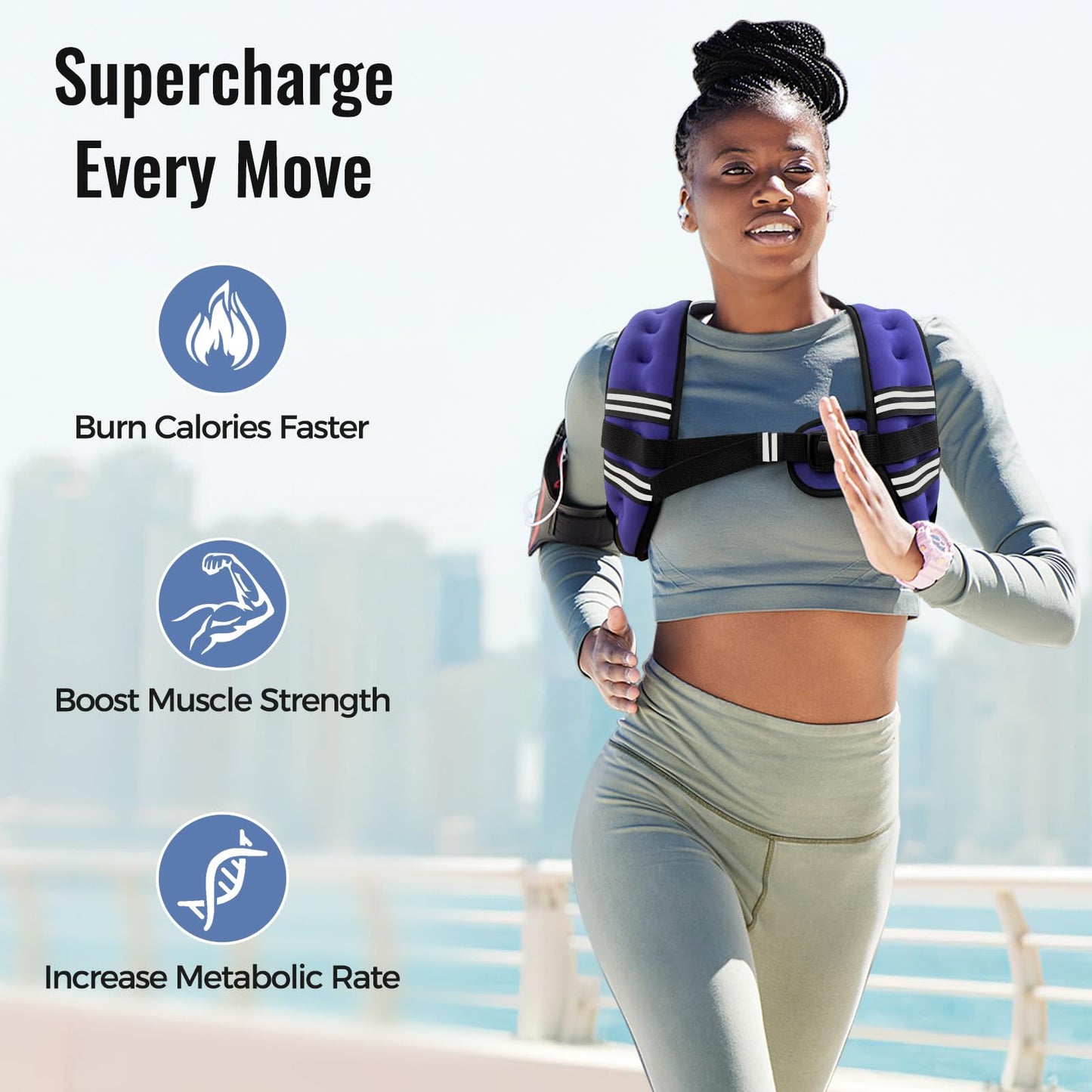 Zeerun Weighted Vest for Women & Men with Reflective Stripe and Adjustable Buckle, Comfortable & Durable Rucking Vest for Walking, Running & Strength Training, 8LBS-Purple