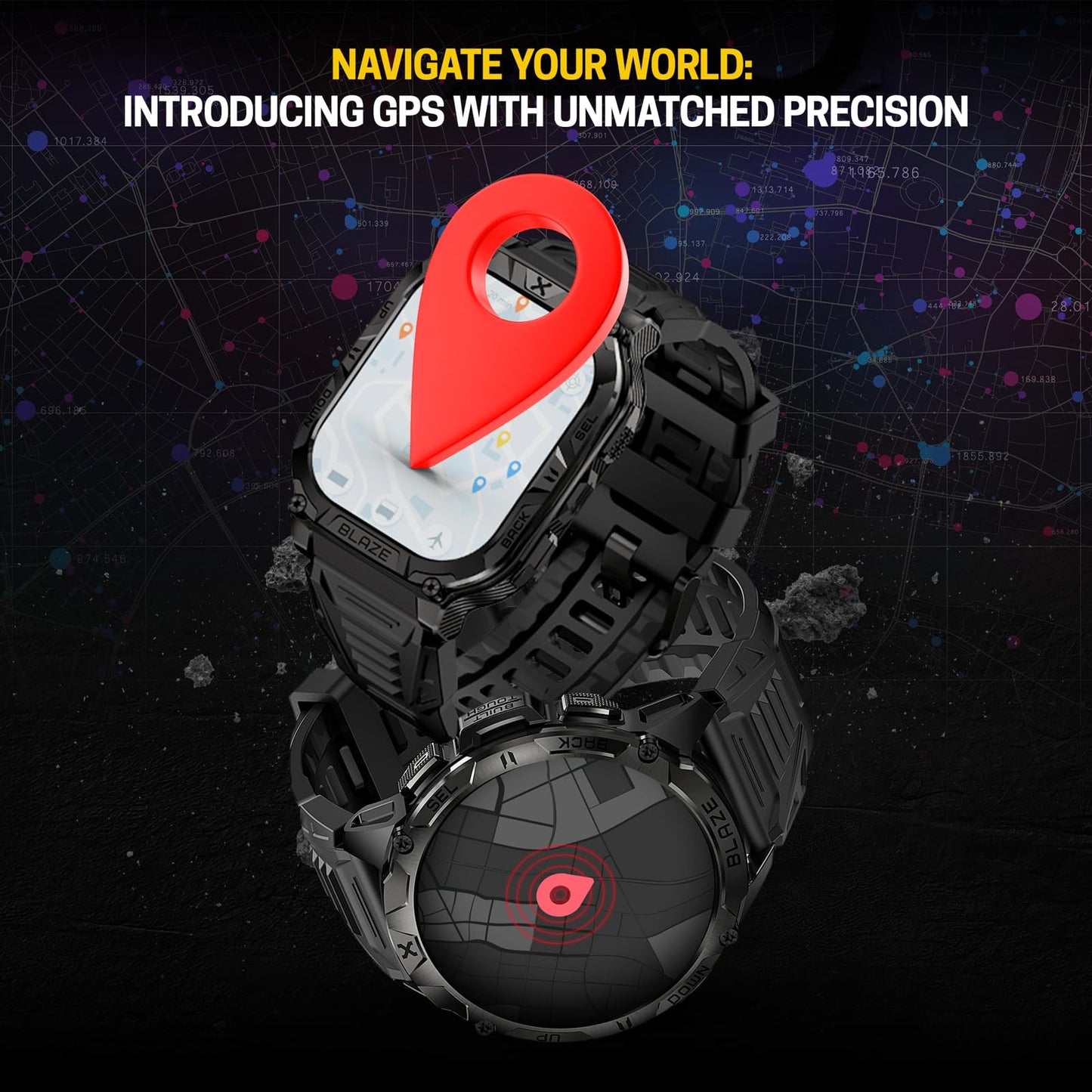 CARBINOX Blaze Smart Watch with Tempered Glass (2 Pack) GPS, Rugged Fitness Tracker Waterproof IP69K, Compatible with Android and iOS, 170+ Sports Modes, Make/Receive Calls (Round)