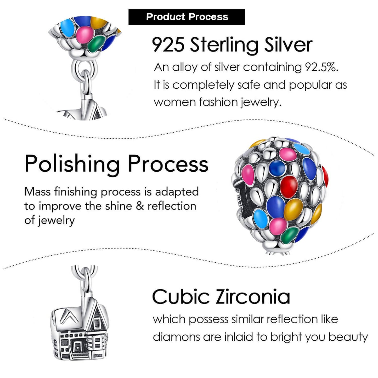 VALGACLS Up Charms Hot Air Balloon Charm for Bracelet Necklace 925 Sterling Silver Charm Up House Charms for Women
