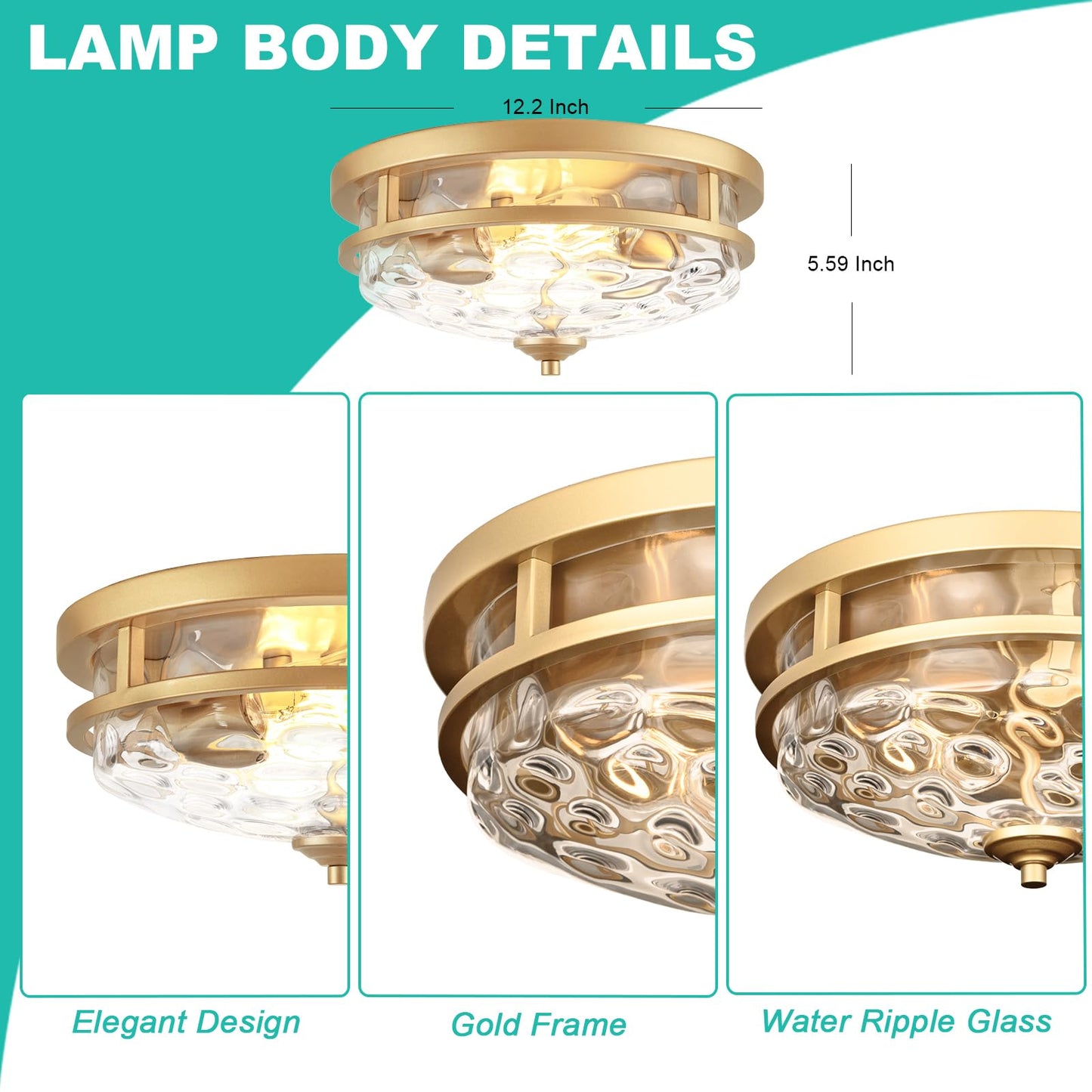 Edwarmlux Flush Mount Ceiling Lights 2-Light Farmhouse Close To Ceiling Light Industrial Ceiling Lighting Fixture For Kitchen Hallway Bedroom Living Room Stairways Porch (Gold)
