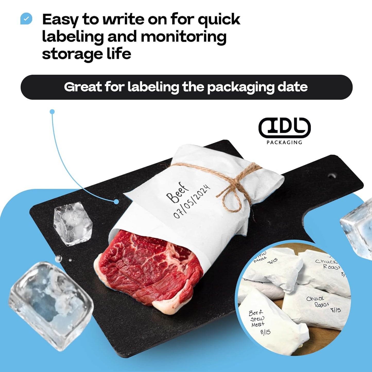 White Freezer Paper Roll 24" x 1800" (150 feet) with Cutter - USA-made Freezer Paper for Meat & Fish - Poly-Coated Food Wrapping Material for Freezing - Barrier Against Air & Moisture by IDL Packaging