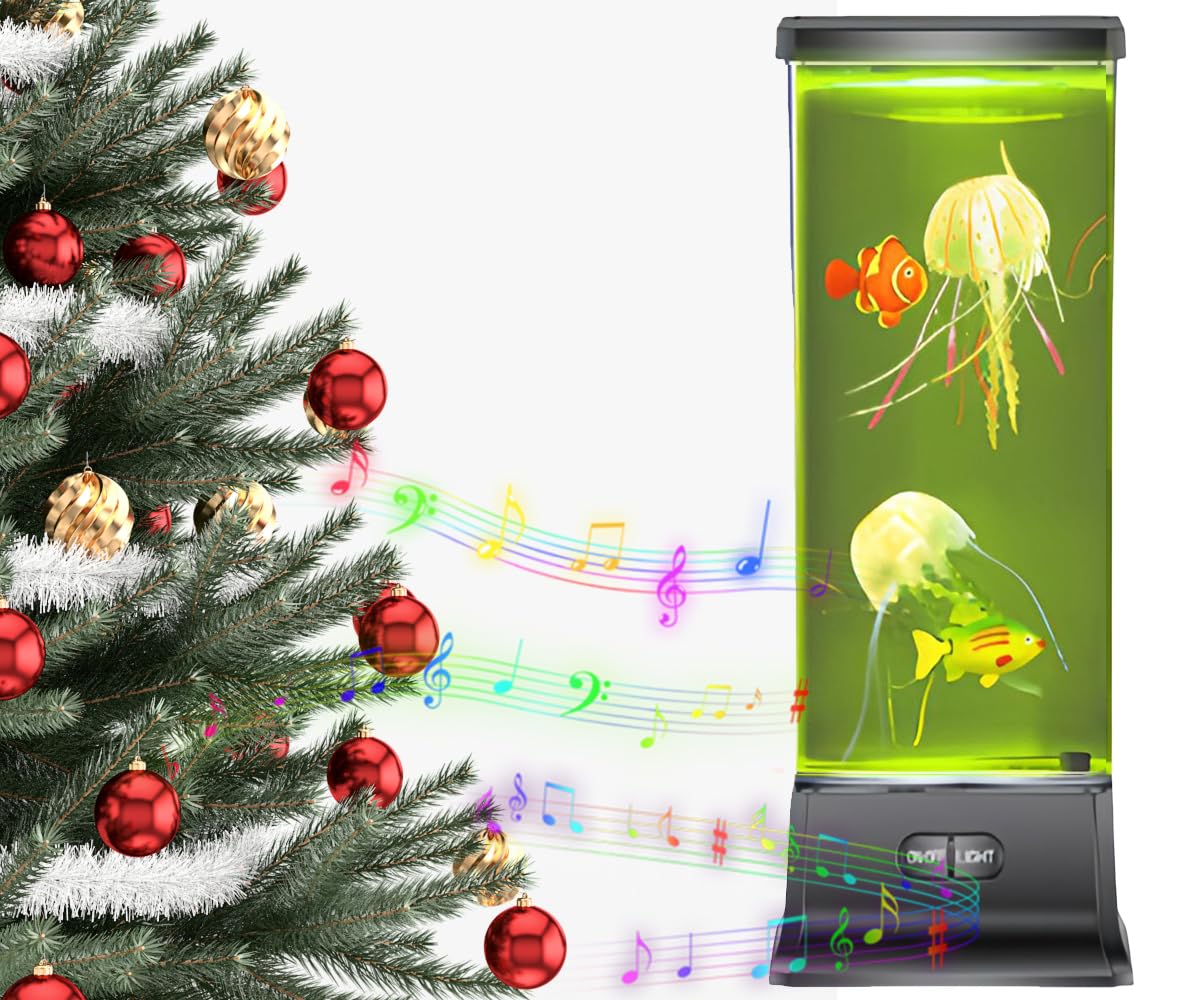 CALOVER Jellyfish Lava Lamp Night Light with White Noise, 18-Color Changing, 5 Brightness Levels, Model BH-BTJ01, Black White