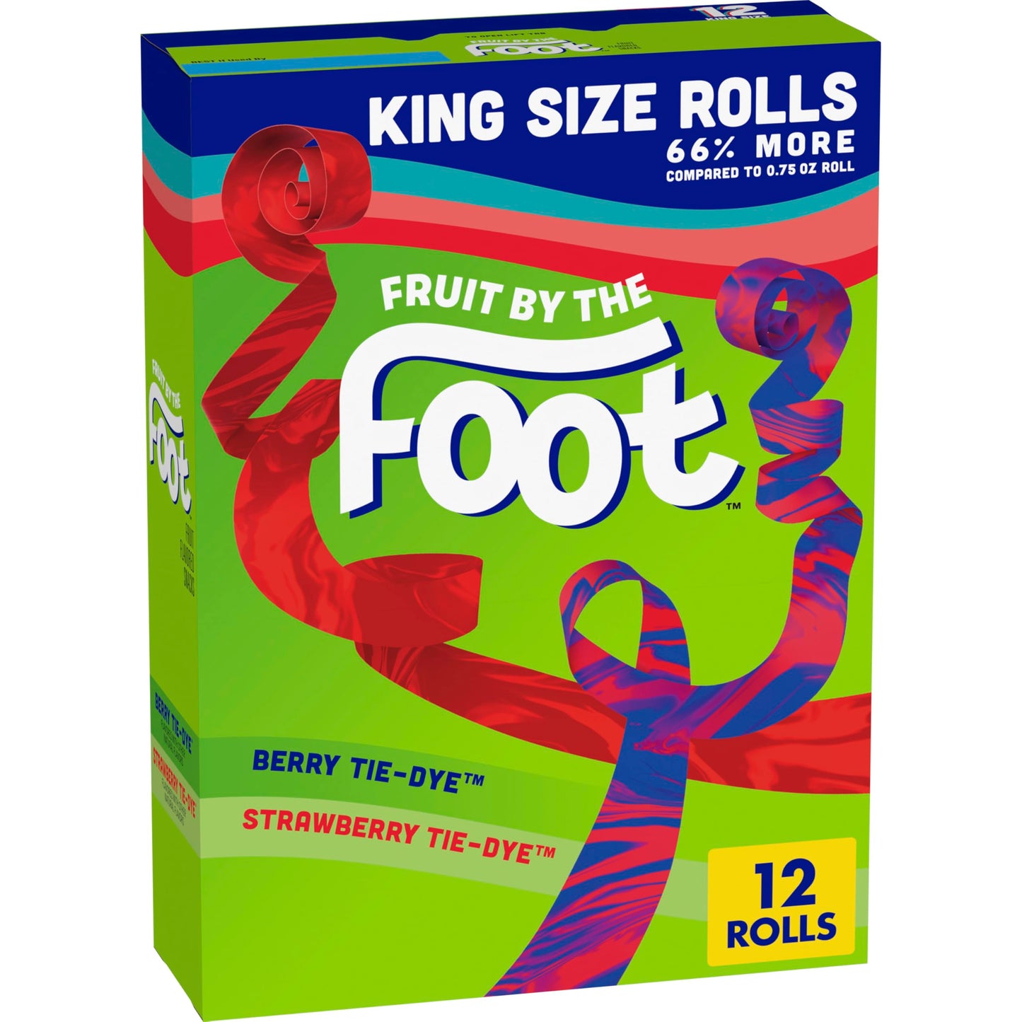 Fruit by the Foot Fruit Flavored Snacks Berry and Strawberry Tie-Dye 12 King Size Rolls 15 oz