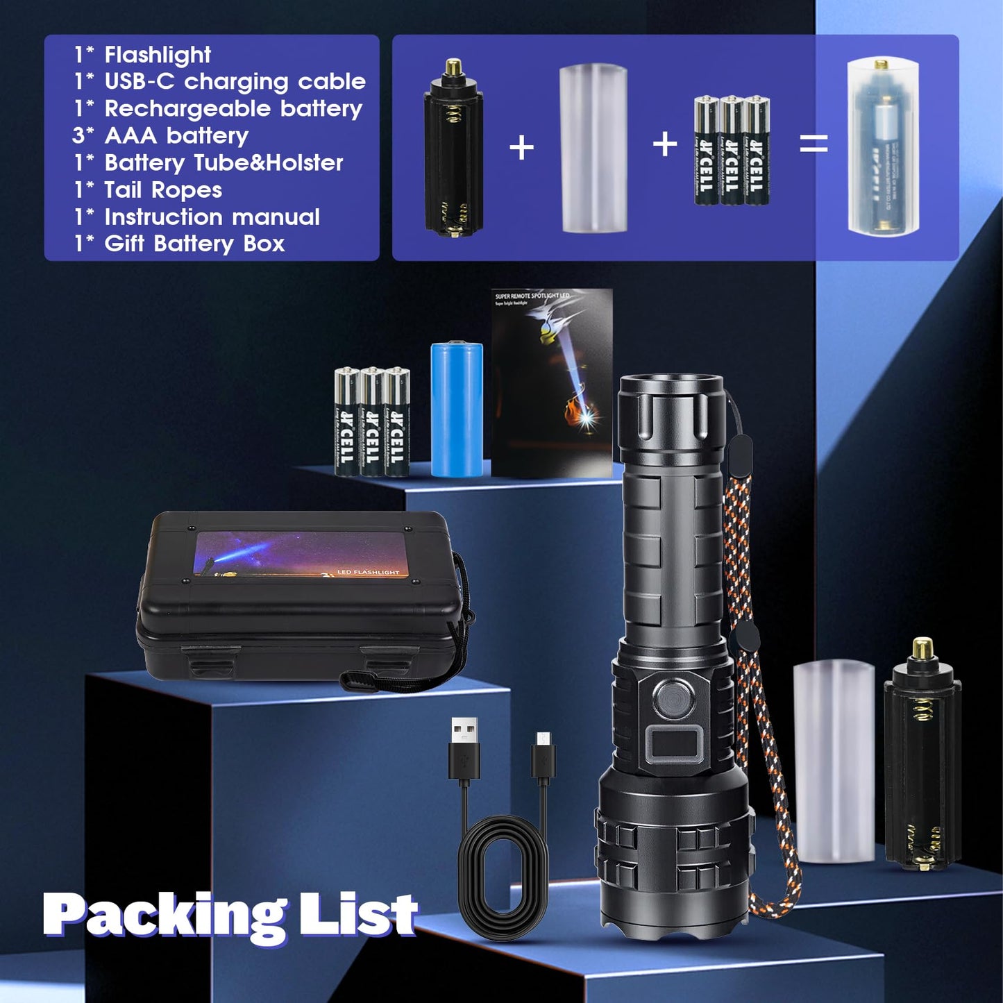 Hmfree Flashlights High Lumens Rechargeable 1000000 Lumens Hight Lumens Super Bright Handheld Led Flash Light Powerful Emergency Linternas Waterproof Long Lasting For Hiking Camping Gift
