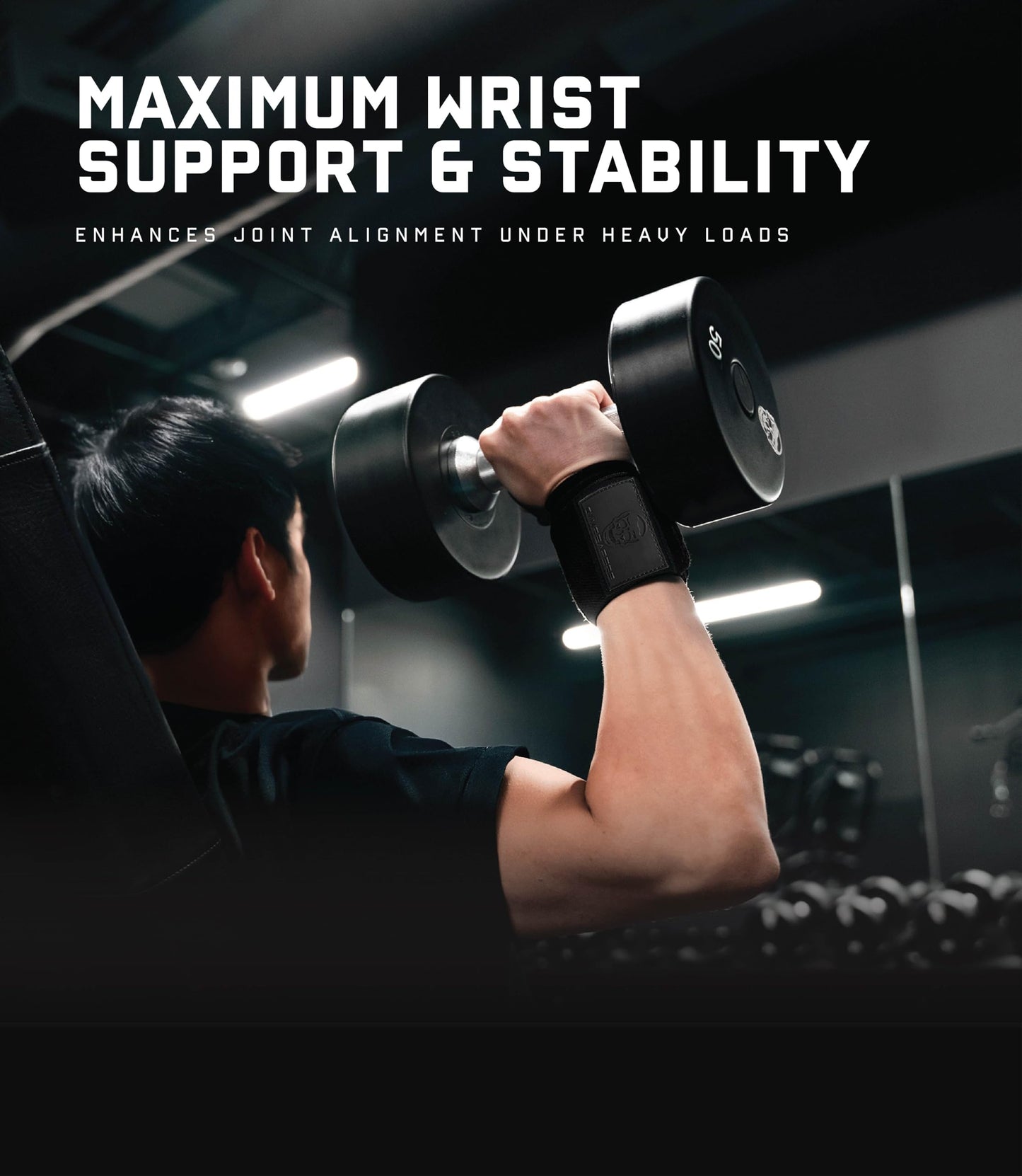 Gymreapers Weightlifting Wrist Wraps (IPF Approved) 18" Professional Quality Wrist Support with Heavy Duty Thumb Loop - Best Wrap for Powerlifting Competition, Strength Training, Bodybuilding (Black/Rubber, 18")