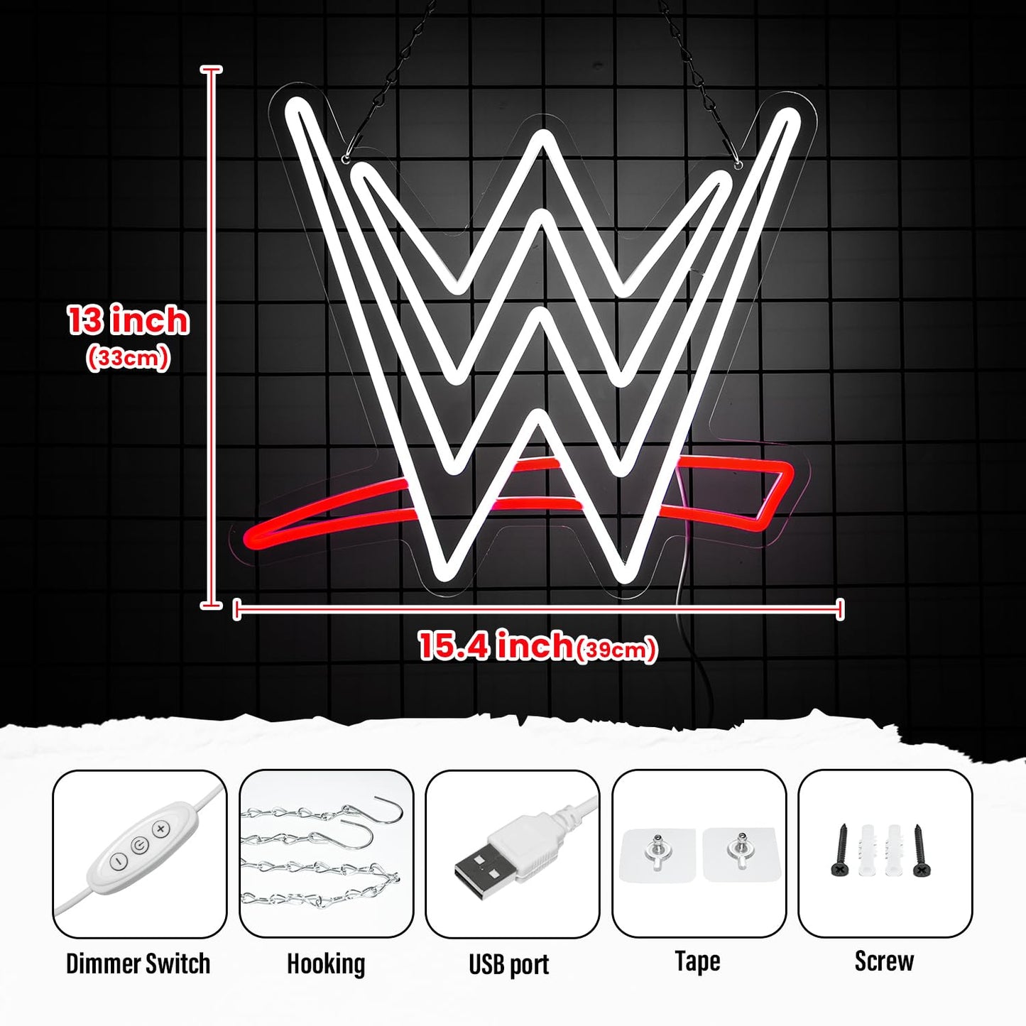 Wrestling Neon Sign, LED Wrestling Neon Sign for Wall and Room Decor, USB Night Light for Game Bedroom Birthday Competition Party Gifts (Red White)