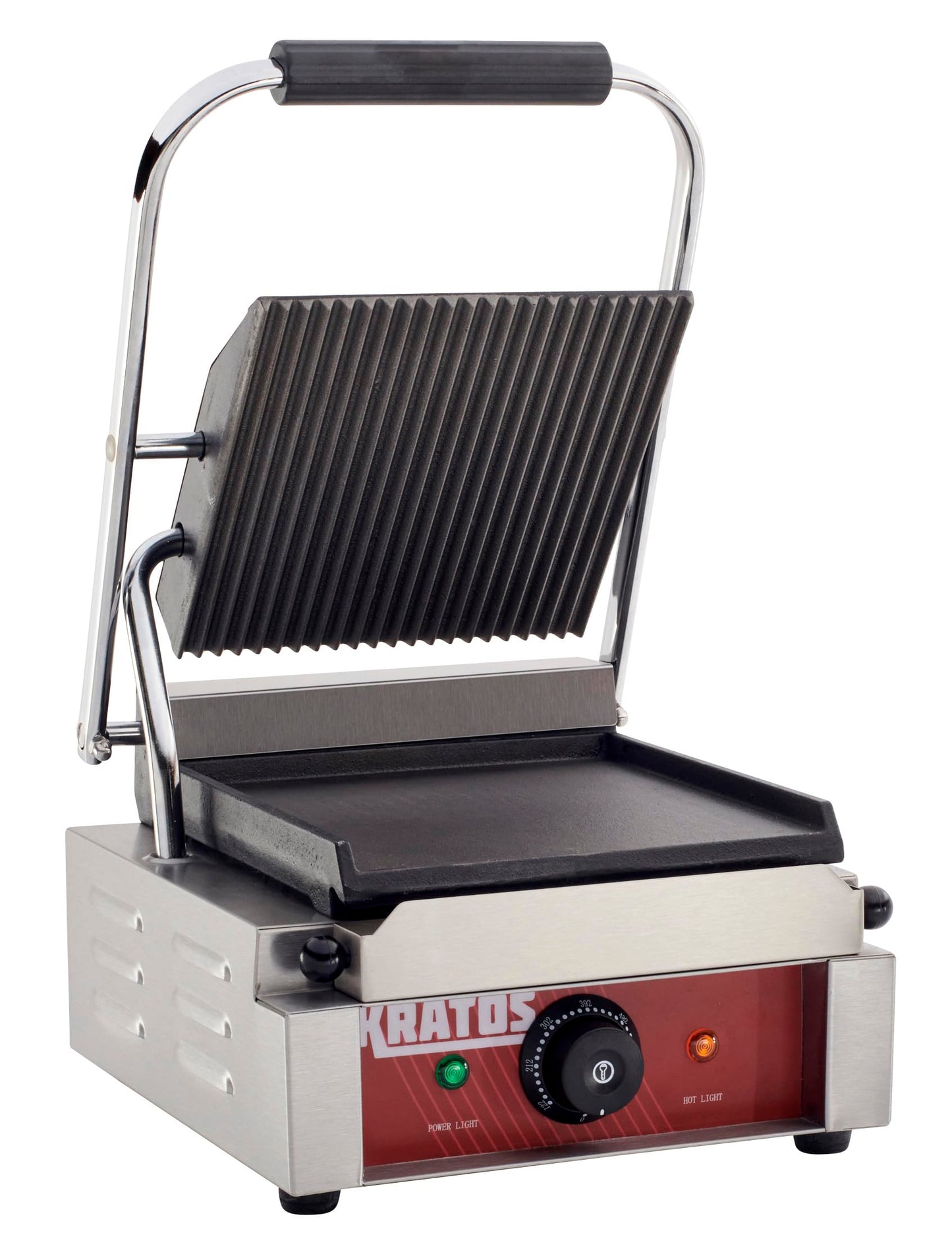 Kratos Commercial Electric Panini Sandwich Grill with Grooved Top and Smooth Bottom Plates, 9" x 9" Cooking Surface, Commercial Countertop Panini Press, 120V, 1750W (29Y-019)