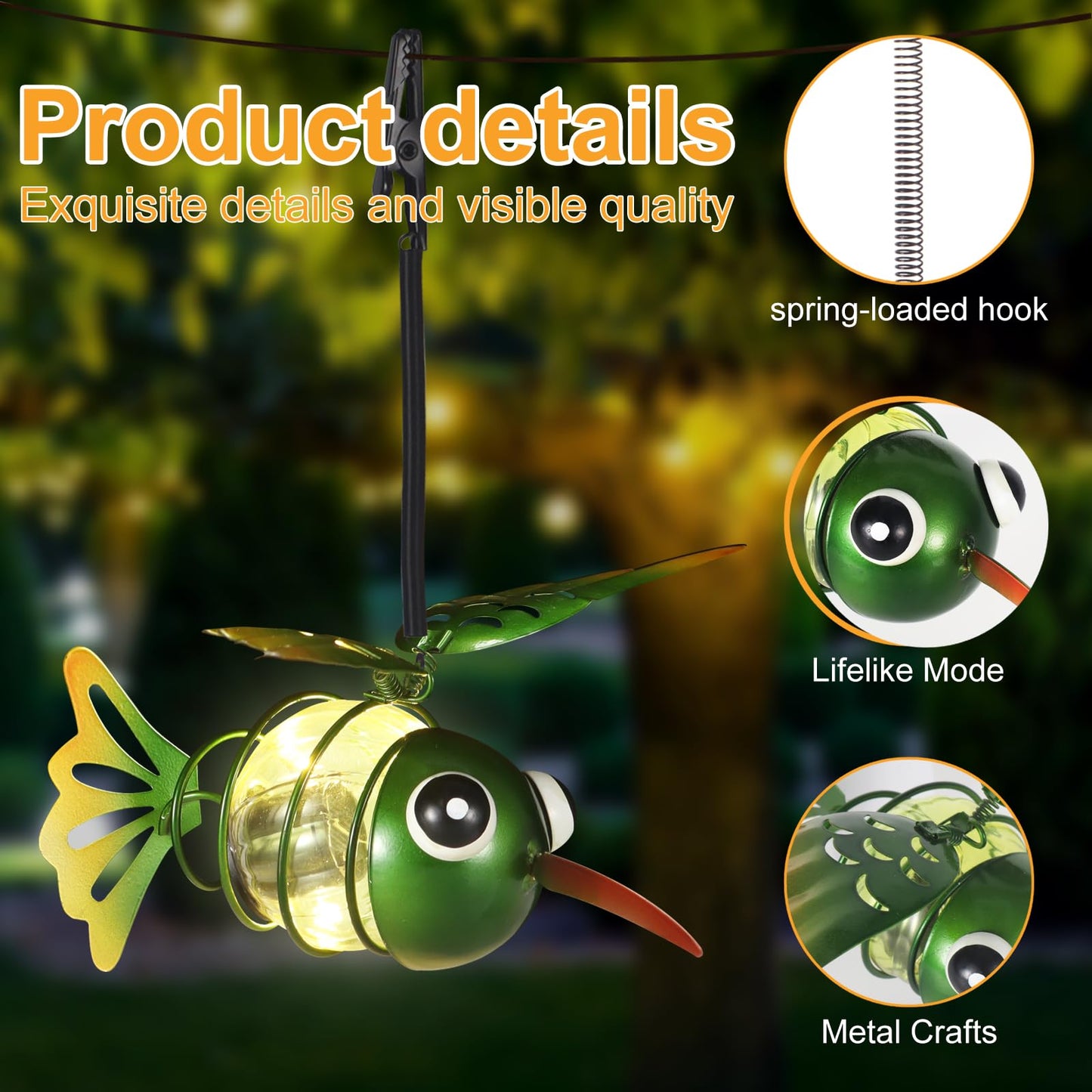 2 Pack Hummingbird Solar Outdoor Hanging Lantern Creative Small Sculpture Lights Durable Waterproof Lamp Suitable For Festivals Garden Decor Birthday Gifts For Grandma Mom Women Girl