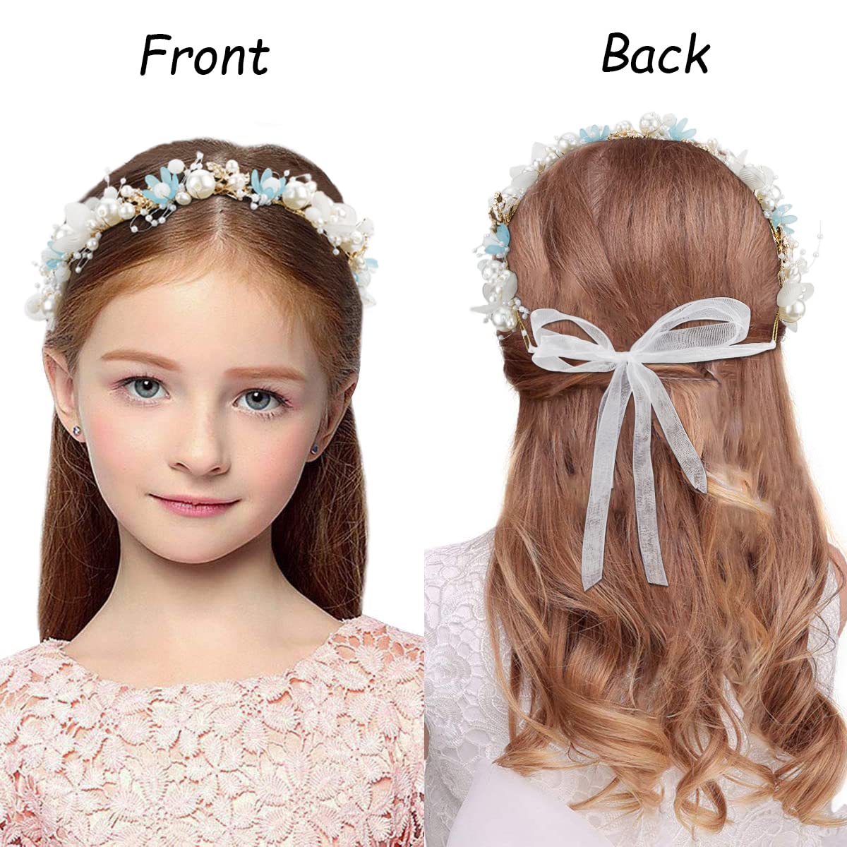 Didder Flower Headband Pearl Tiara and Crown for Women and Girls, Blue Maternity Photoshoot Rhinestone Headband Bridesmaid Weddi