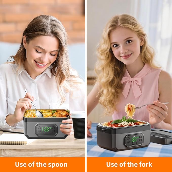 VVU&CCO Portable Electric Lunch Box for Adults with Timer,Rechargeable Self Heating Lunch Box for Men with 1.6L SS Container,24,000mAh Battery Powered, Convenient for Work/Travel/Camping