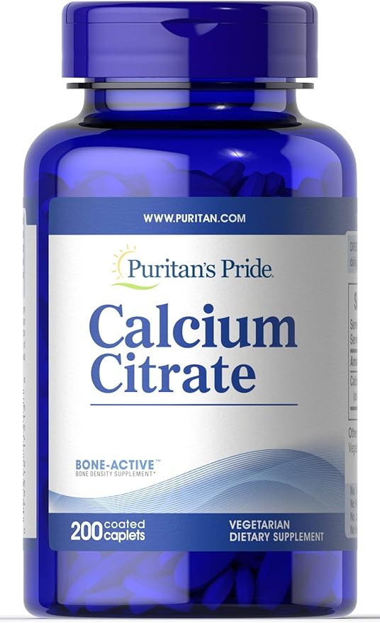 Puritan's Pride Calcium Citrate 200 Mg per Coated Caplet, White, 200 Count