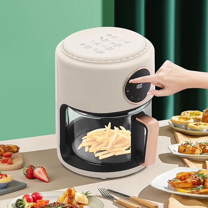 Air Fryer 1200W with Glass Window, 3.8Qt Large Capacity, 8 Presets, Digital Touchscreen, Non-Stick & Dishwasher Safe Basket US 110V (White)