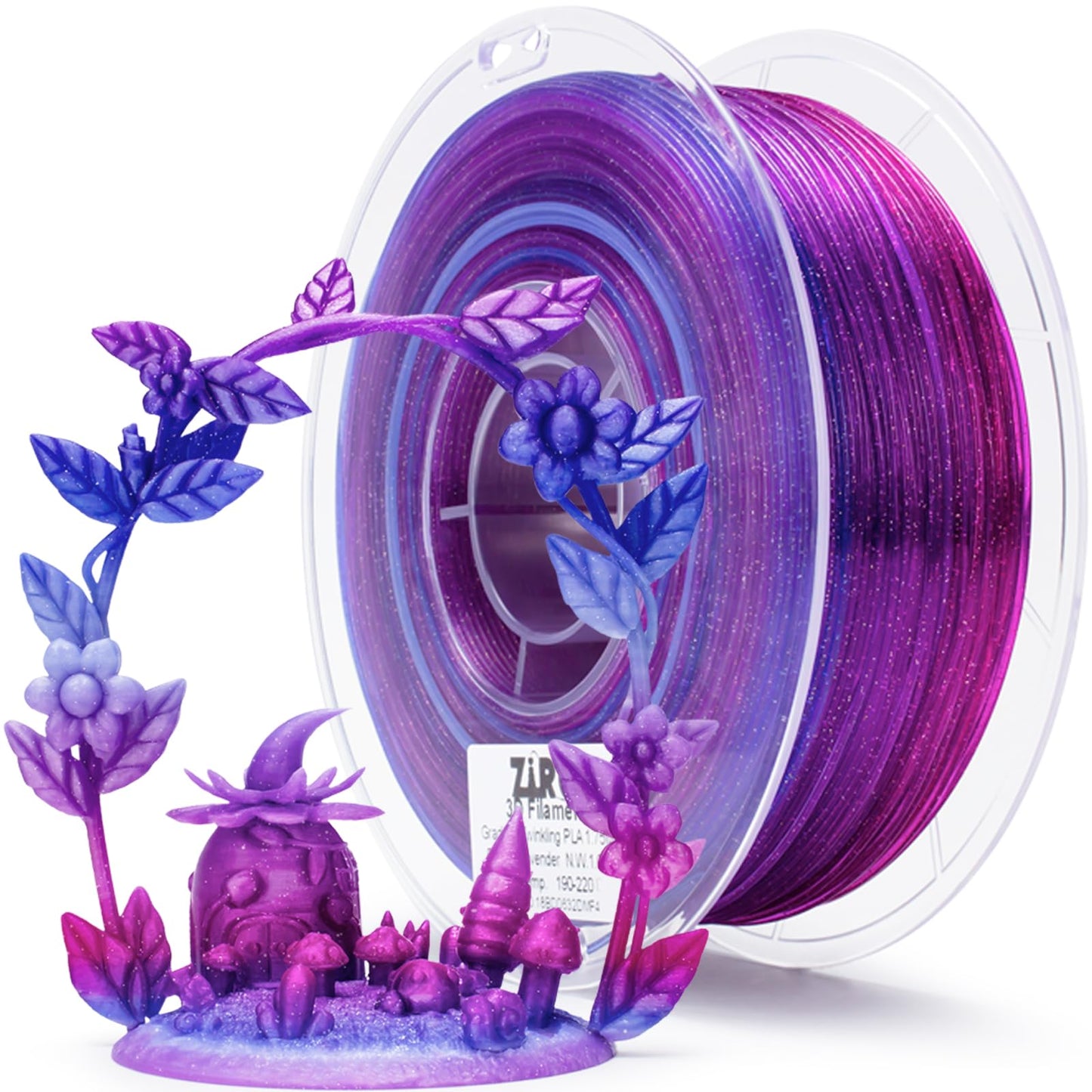 ZIRO 3D Printer Filament, Fast Color Change with Twinkle Effect PLA 1.75MM, Gradient Translucent PLA, Sparkling Multi-Colored 3D
