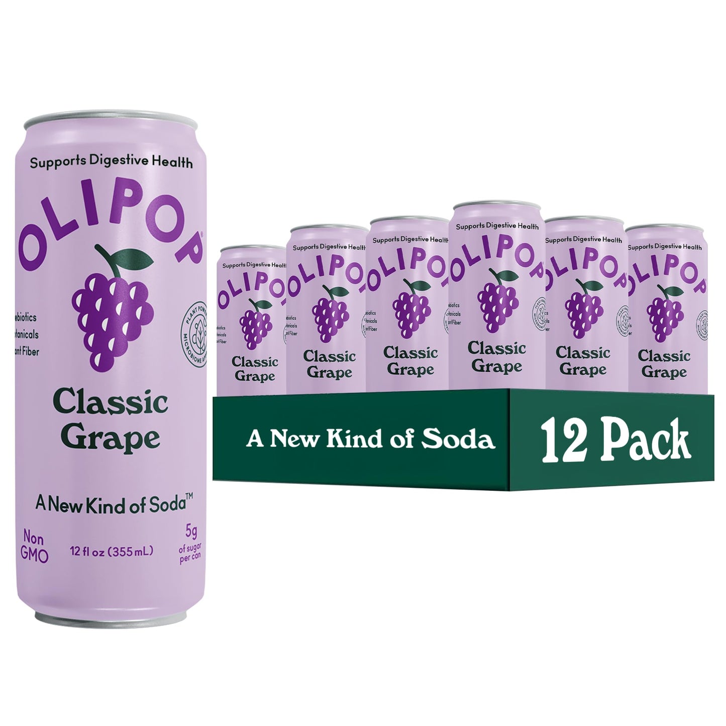 OLIPOP Prebiotic Soda Pop Classic G Pantry Pack Packed with Prebiotics Fiber and Botanicals Gluten Free Vegan GMO Free 12oz Skinny (12-Cans)