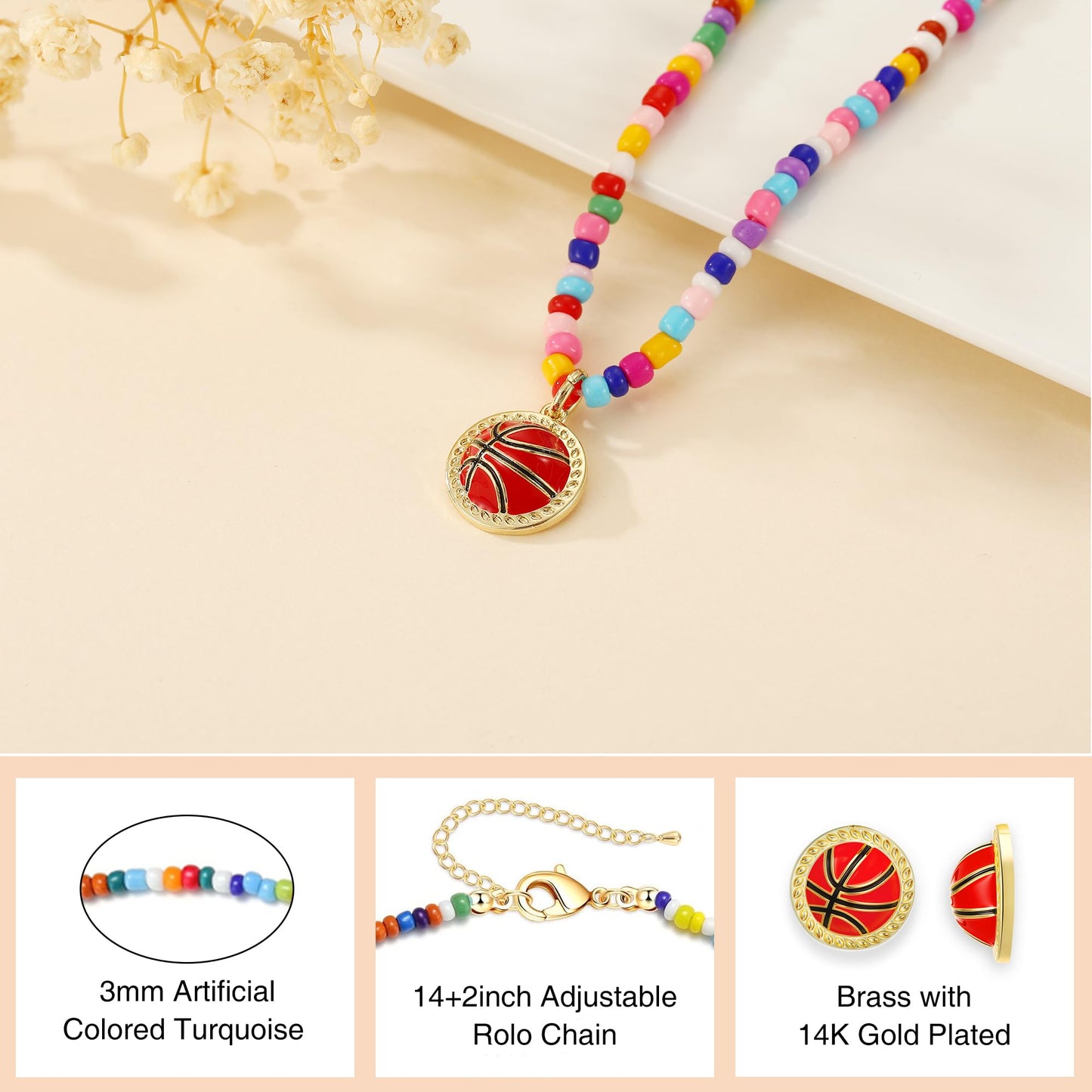Jesvo Basketball Necklace for Girls Women, Basketball Themed Accessories Stuff Pendant Chain Sport Jewelry Gifts Ideas for Team