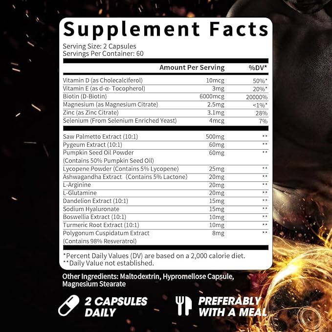 Saw Palmetto for Men 500mg - Prostate Support, Urinary & Hair Health Supplement with Pumpkin Seed Oil, Pygeum - Herbal Complex for Men's Wellness, Vegan Formula, 120 Capsules