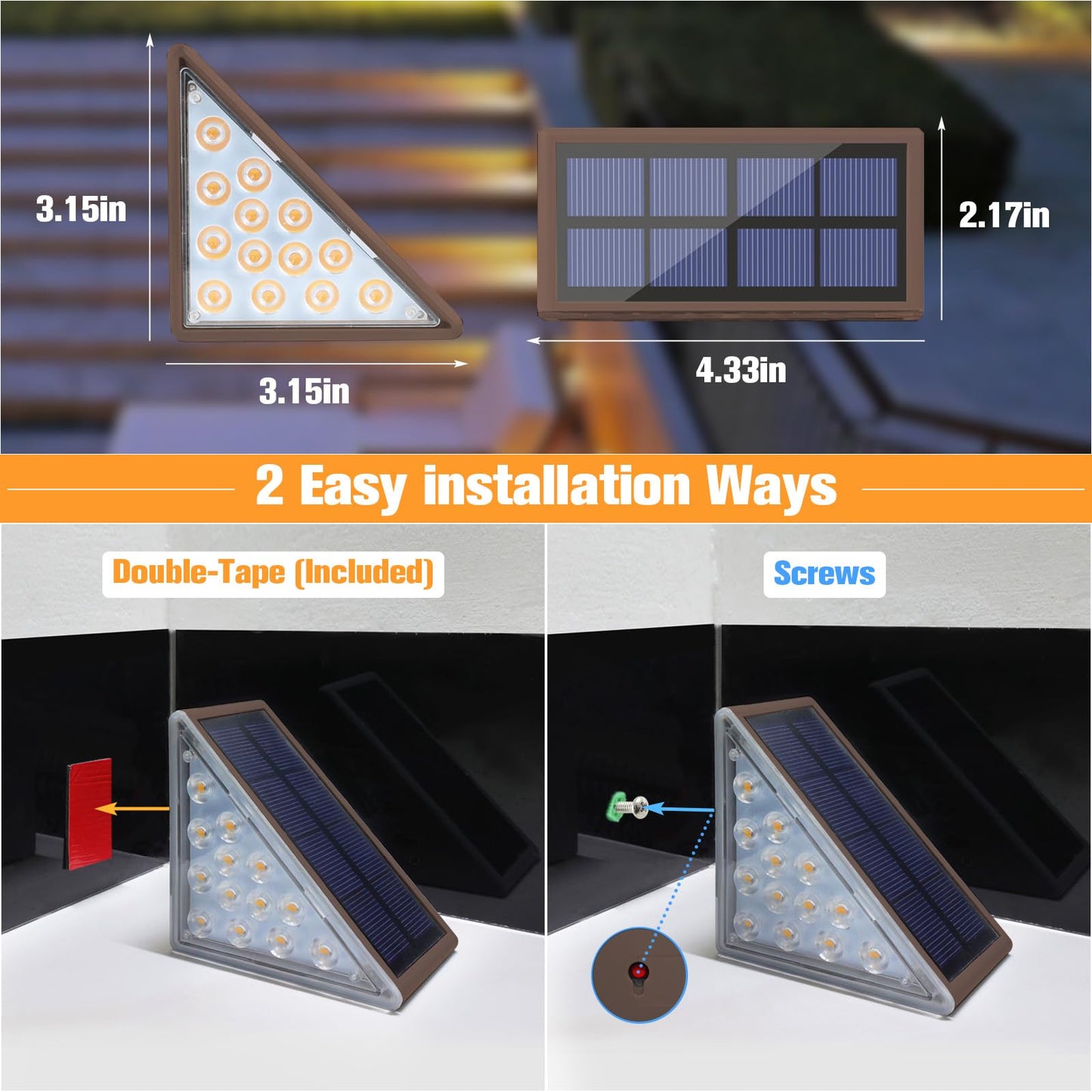 VOLISUN Solar Step Lights Outdoor Waterproof LED Stair Lights 12 Pack Brown Model 21313ZM