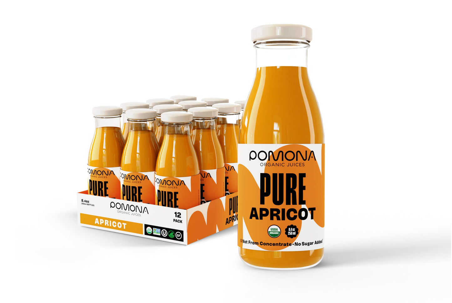 Pomona Organic Apricot Juice, Cold Pressed USDA Organic Juices, 100% Apricots, No Added Sugar, Not From Concentrate, Vegan, Kosh
