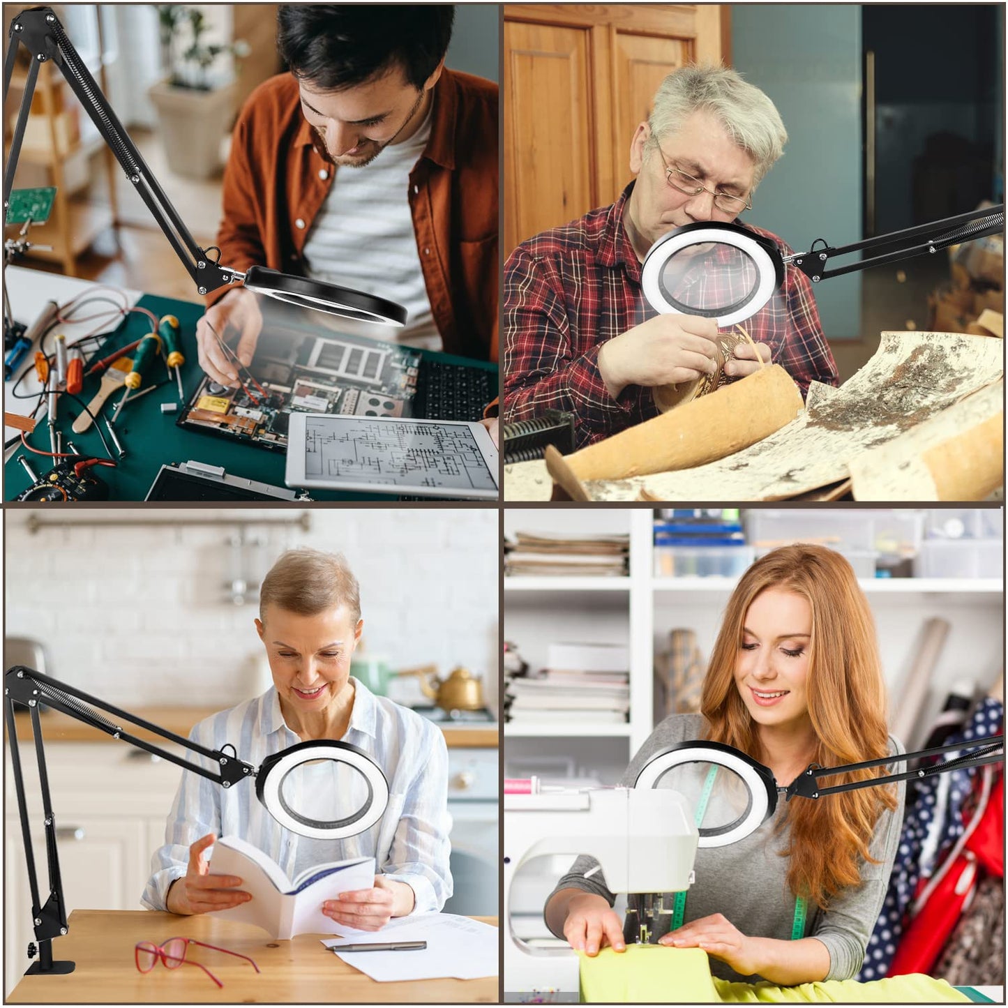 Veemagni 5 Inch Magnifying Glass With Light, 8X Magnifier, Stepless Dimmable, Black, Model Z8-118, Hands-Free Desk Lamp